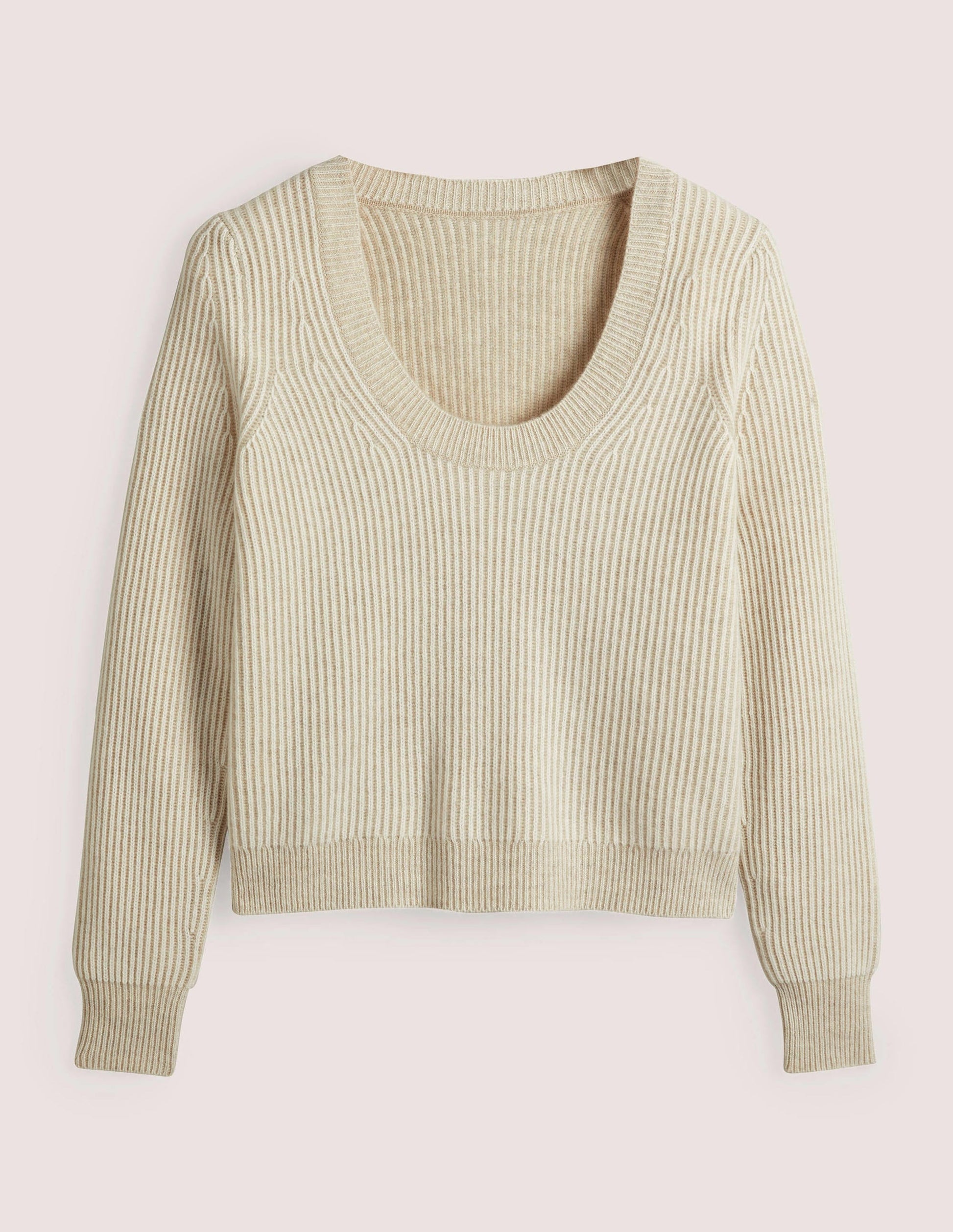 Cashmere Scoop Neck Sweater-Oatmeal Melange, Ivory-5