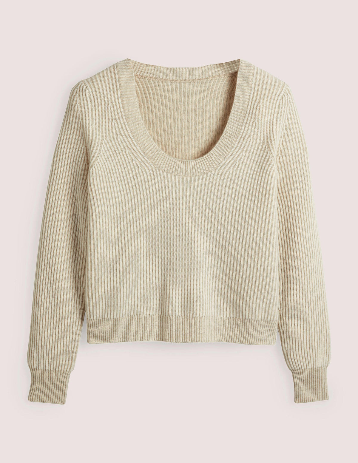 Cashmere Scoop Neck Sweater-Oatmeal Melange, Ivory - Image 5