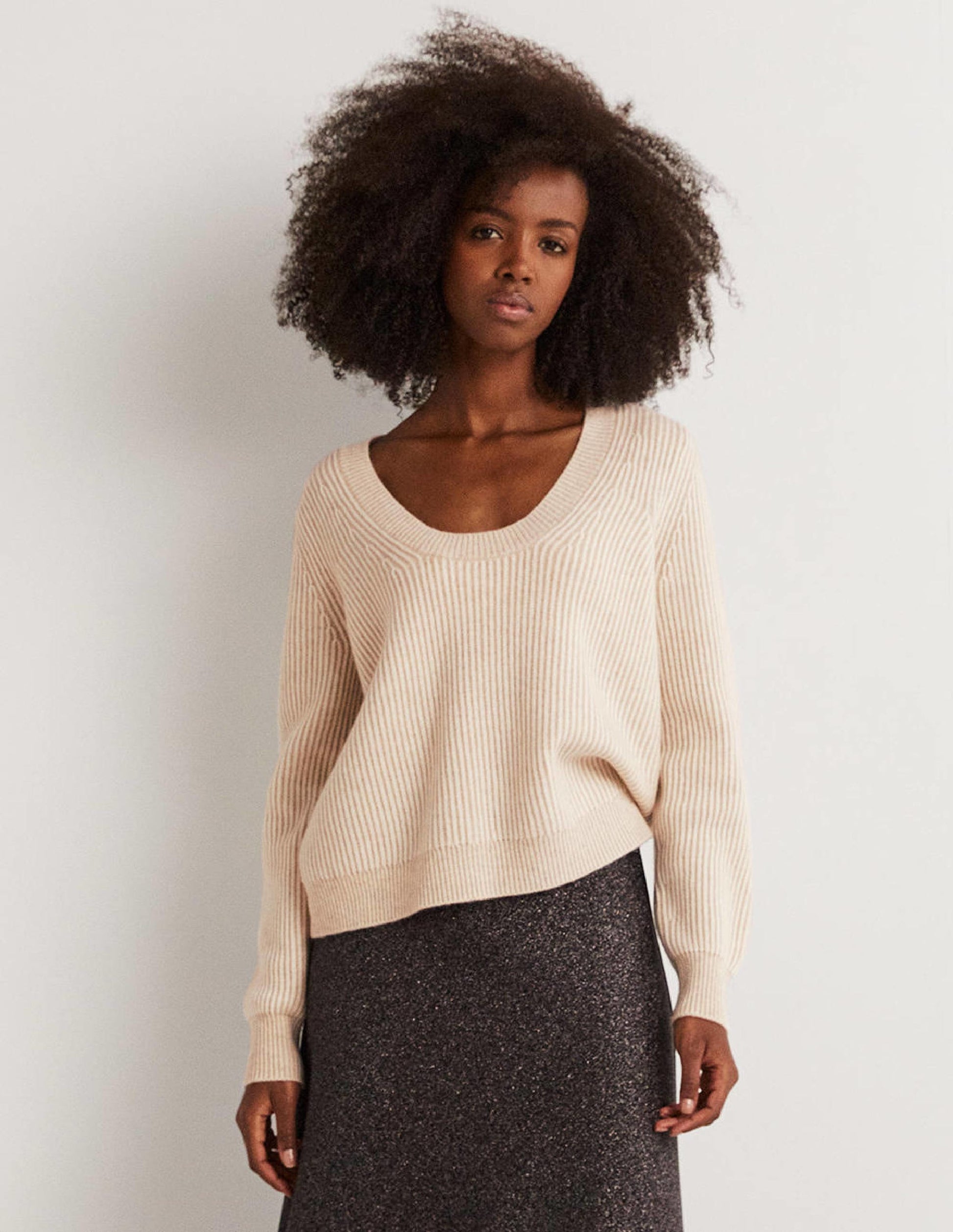 Cashmere Scoop Neck Sweater-Oatmeal Melange, Ivory-1