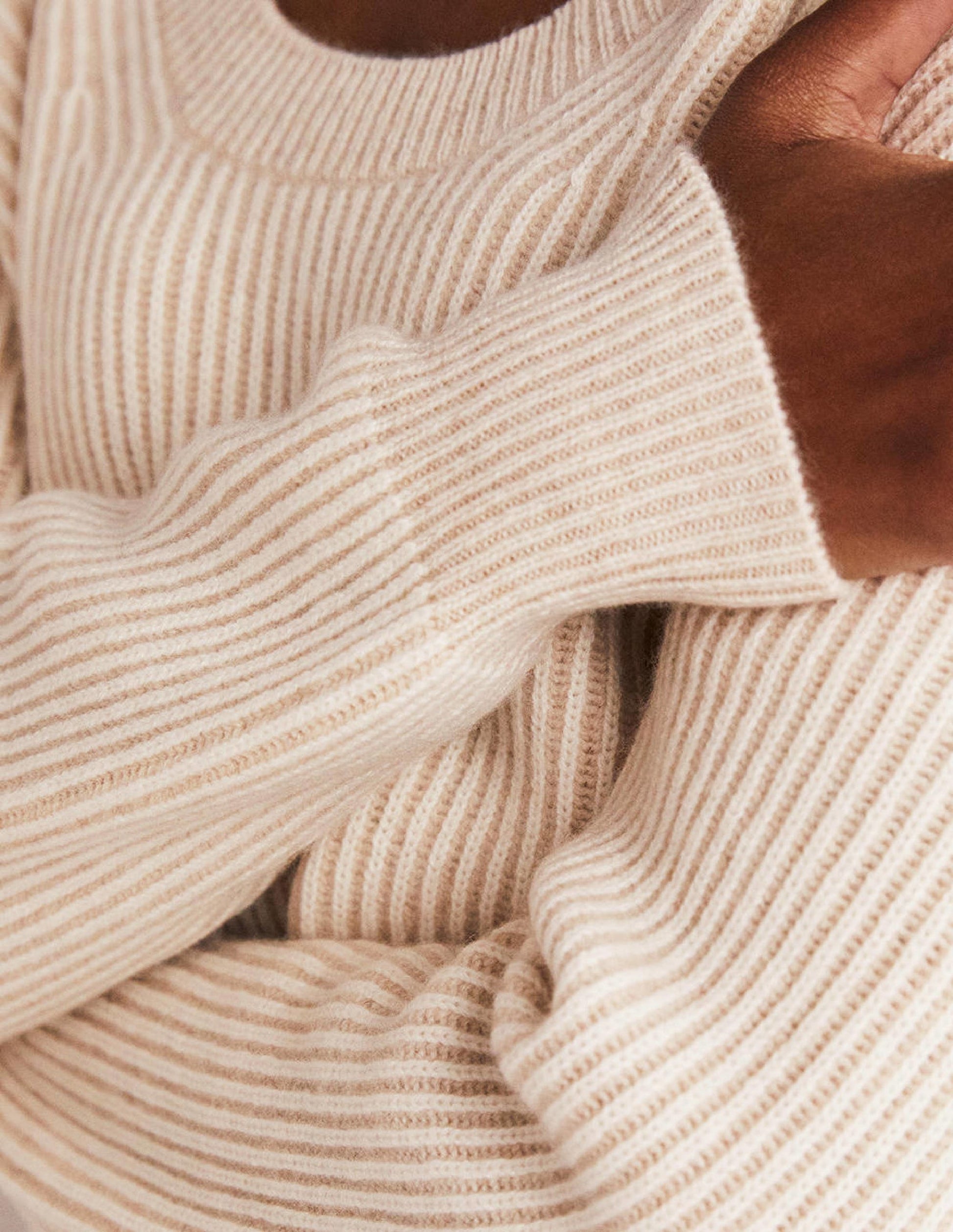 Cashmere Scoop Neck Sweater-Oatmeal Melange, Ivory-2