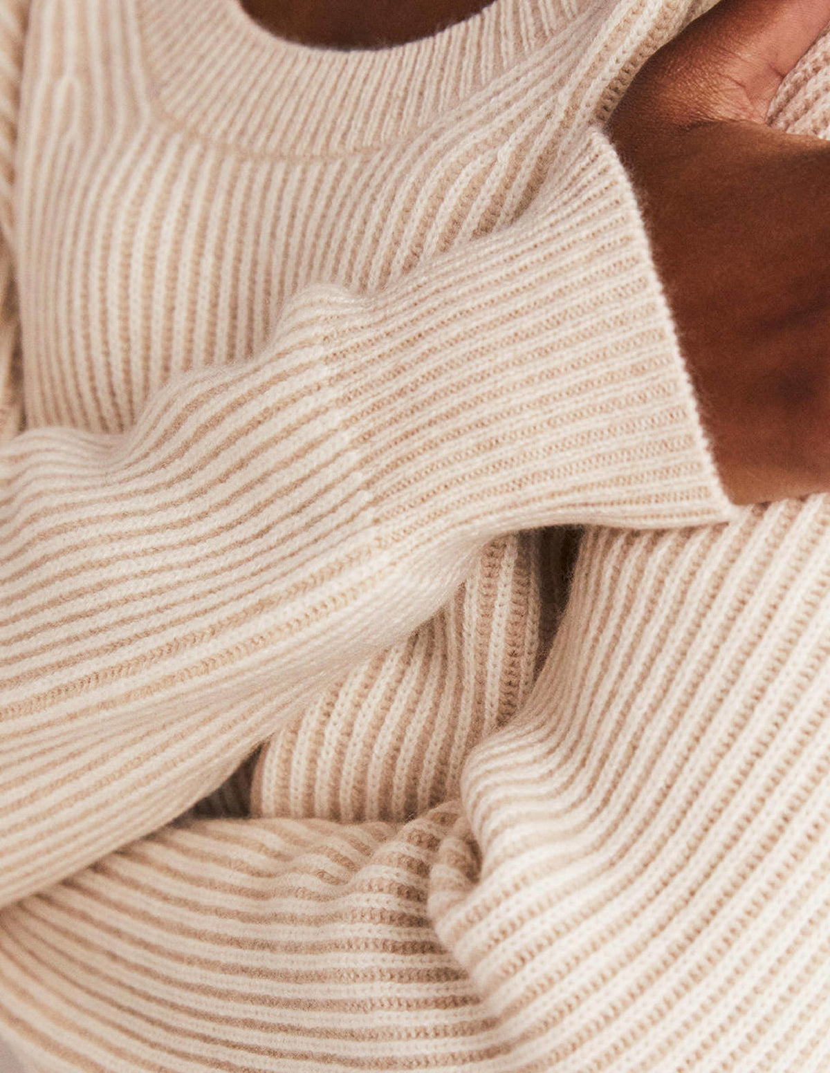 Cashmere Scoop Neck Sweater-Oatmeal Melange, Ivory - Image 2