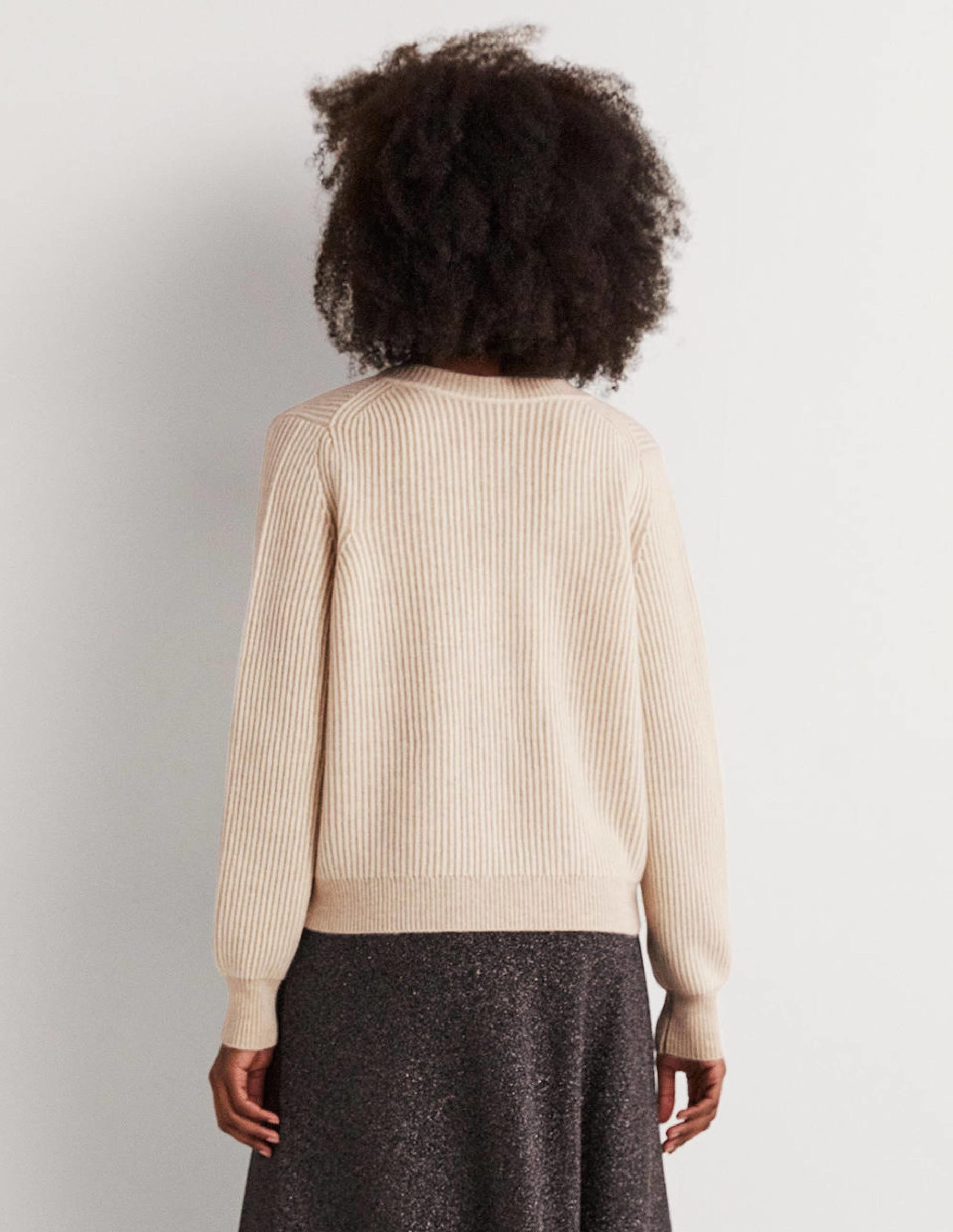 Cashmere Scoop Neck Sweater-Oatmeal Melange, Ivory - Image 3