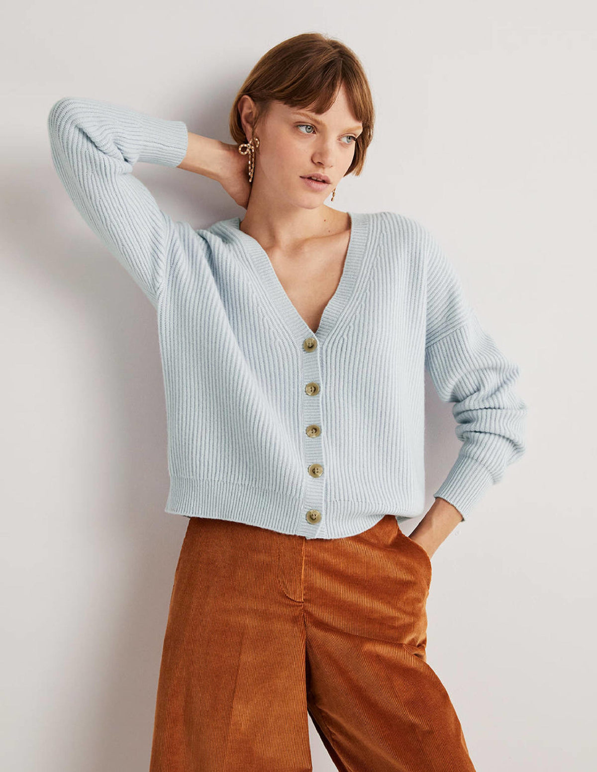 Ribbed Knit Cashmere Cardigan-Skylight Blue - Image 1