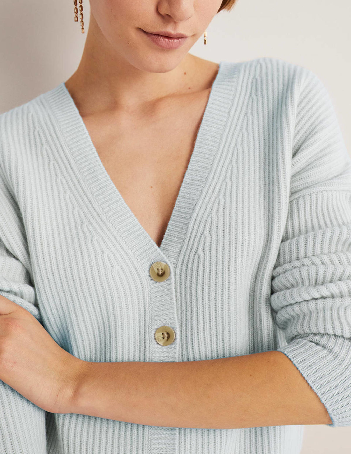 Ribbed Knit Cashmere Cardigan-Skylight Blue - Image 2