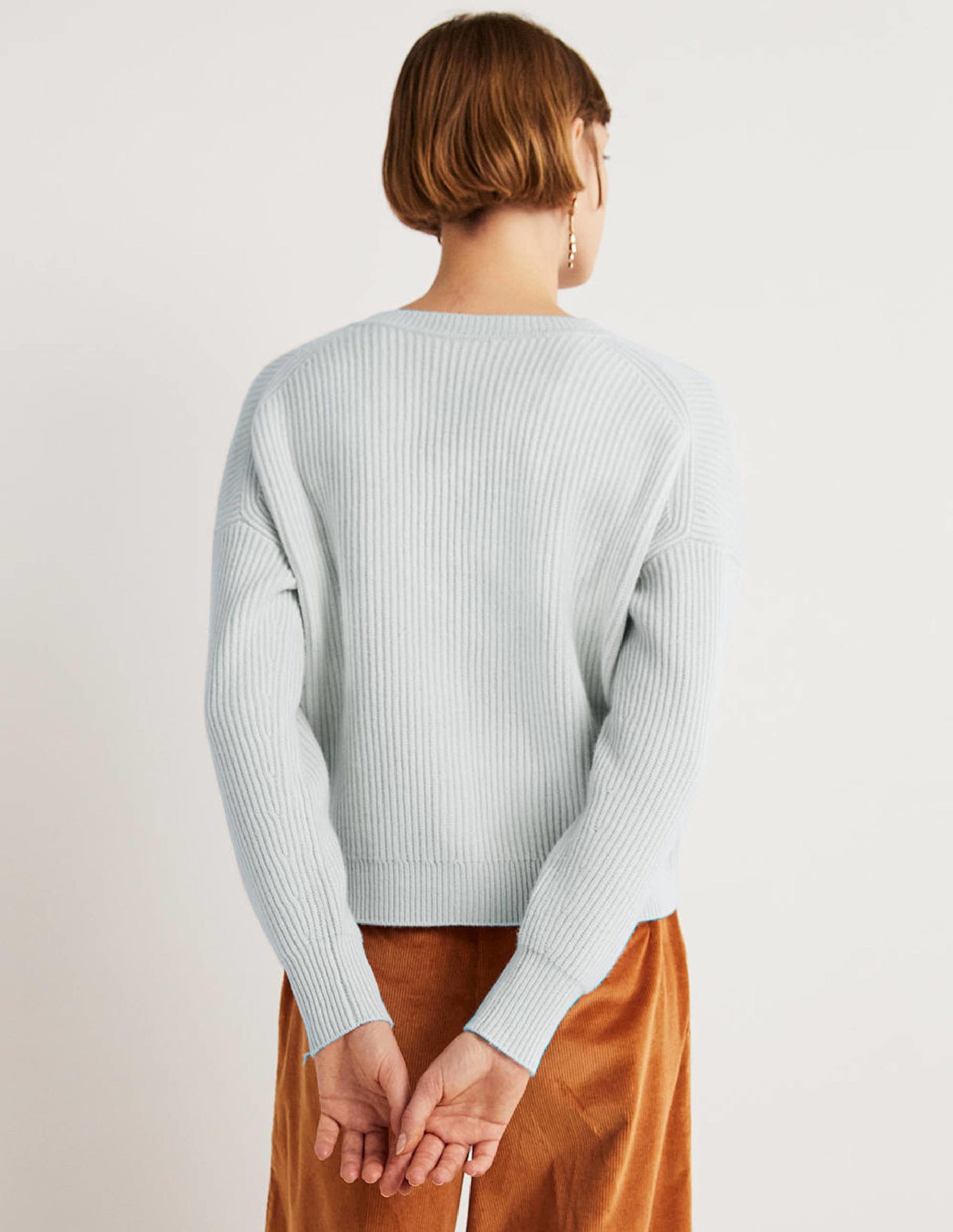 Ribbed Knit Cashmere Cardigan-Skylight Blue-3