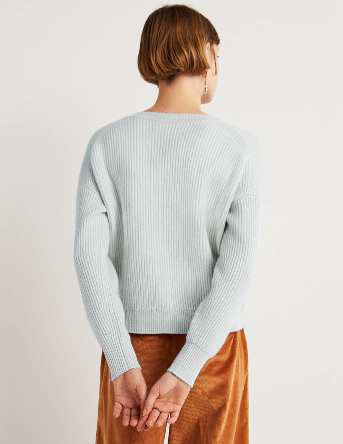 Ribbed Knit Cashmere Cardigan-Skylight Blue - Image 3