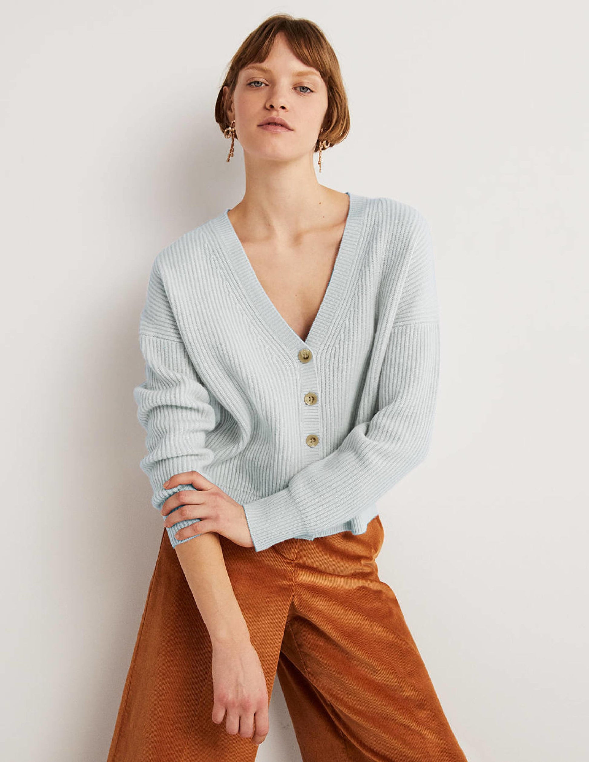 Ribbed Knit Cashmere Cardigan-Skylight Blue-4