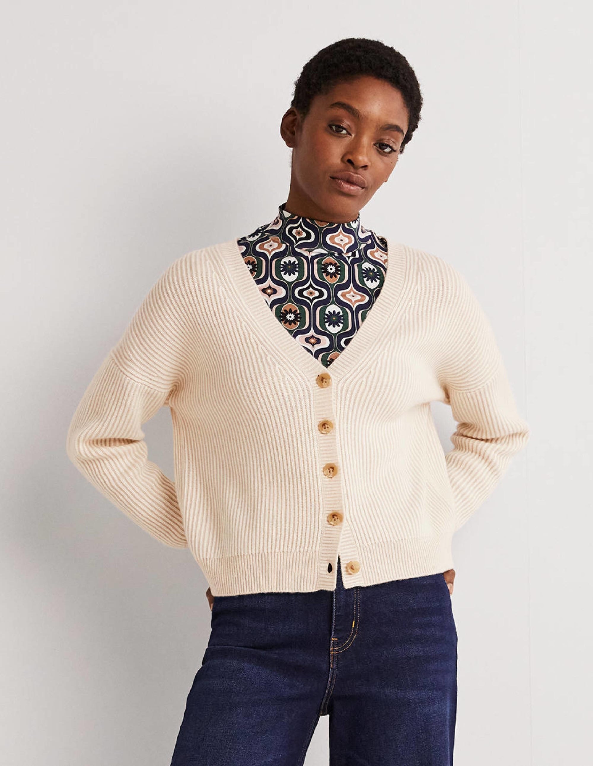 Ribbed Knit Cashmere Cardigan-Rope - Image 1