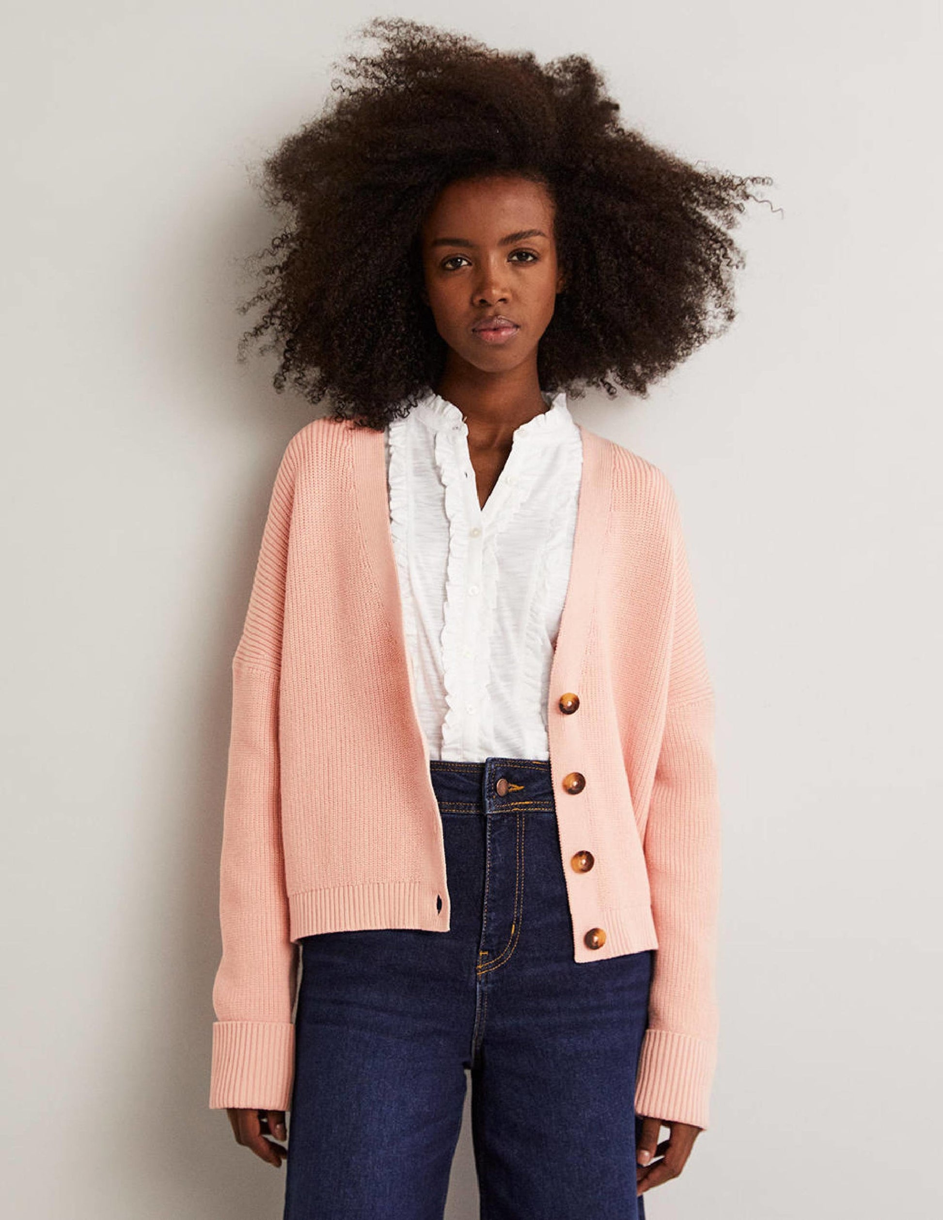 Turn Back Rib Cardigan-Pink Frosting-1