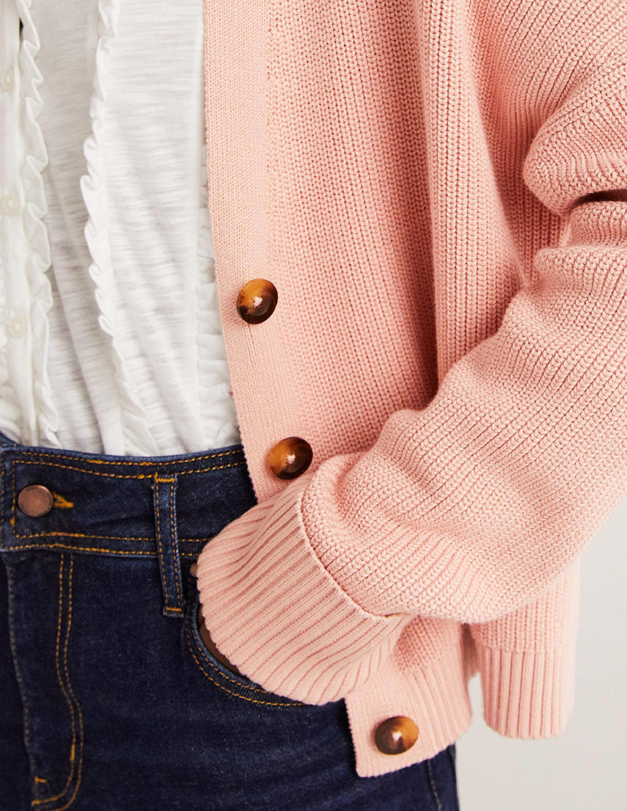 Turn Back Rib Cardigan-Pink Frosting - Image 2