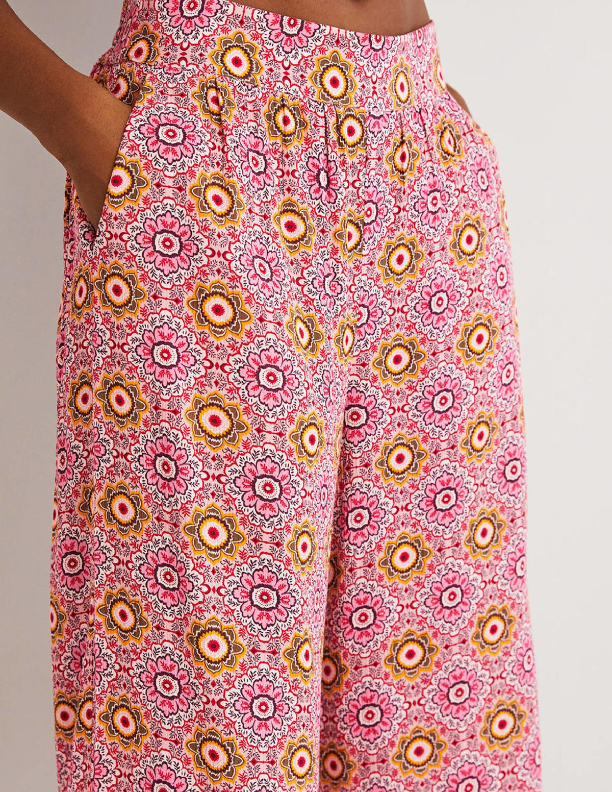 Grace Crinkle Wide Leg Pants-Milkshake, Paradise Garden - Image 4