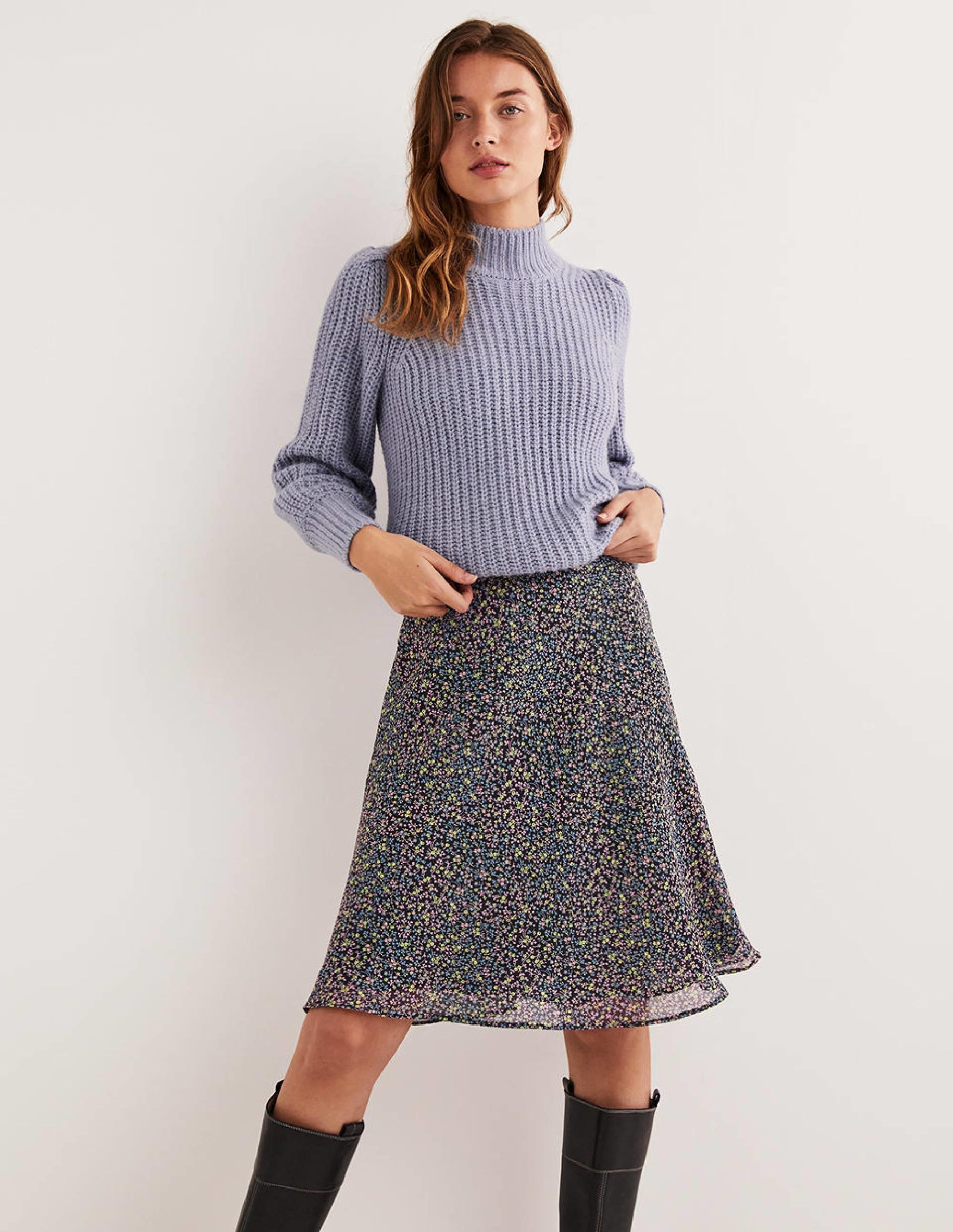 Crinkle Bias-cut Skirt-Black, Wild Vine - Image 1