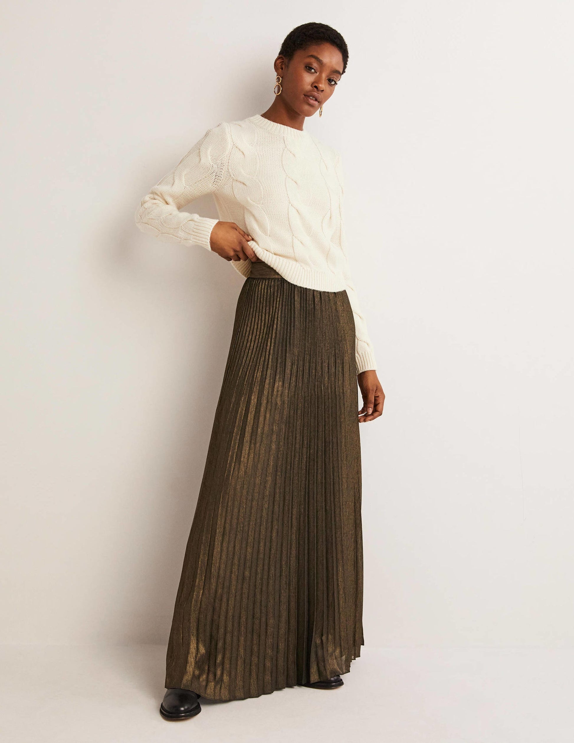 Pleated Party Maxi Skirt-Metallic Foil-1