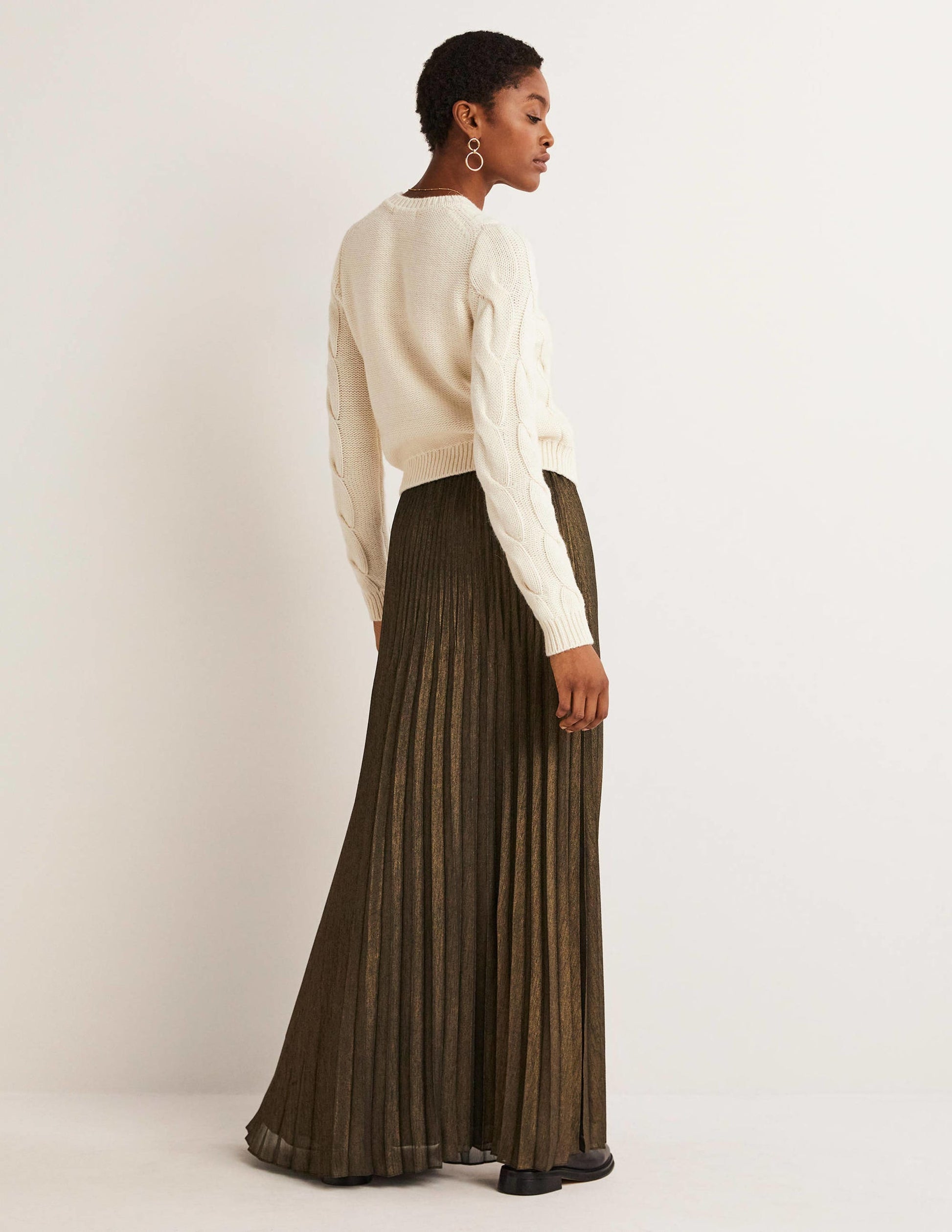 Pleated Party Maxi Skirt-Metallic Foil-3