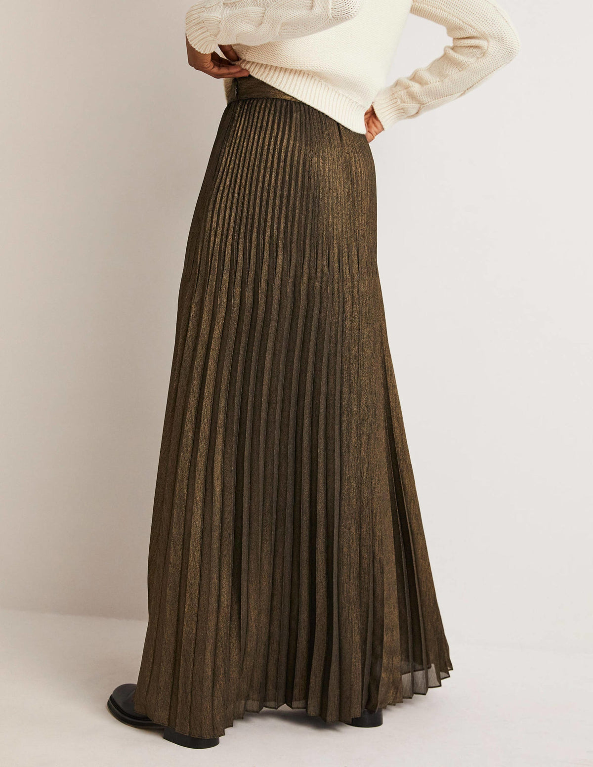 Pleated Party Maxi Skirt-Metallic Foil-4