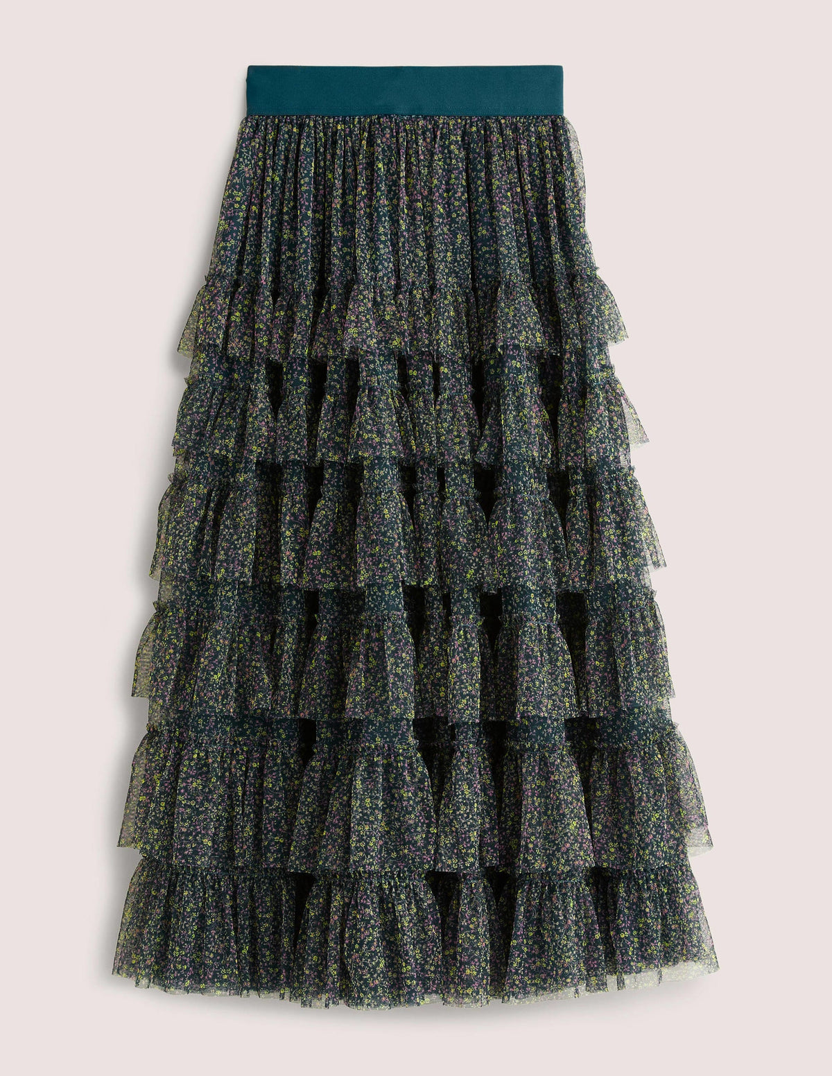 Green Ditsy Floral Tulle Midi Skirt-Seaweed, Wild Vine - Image 6