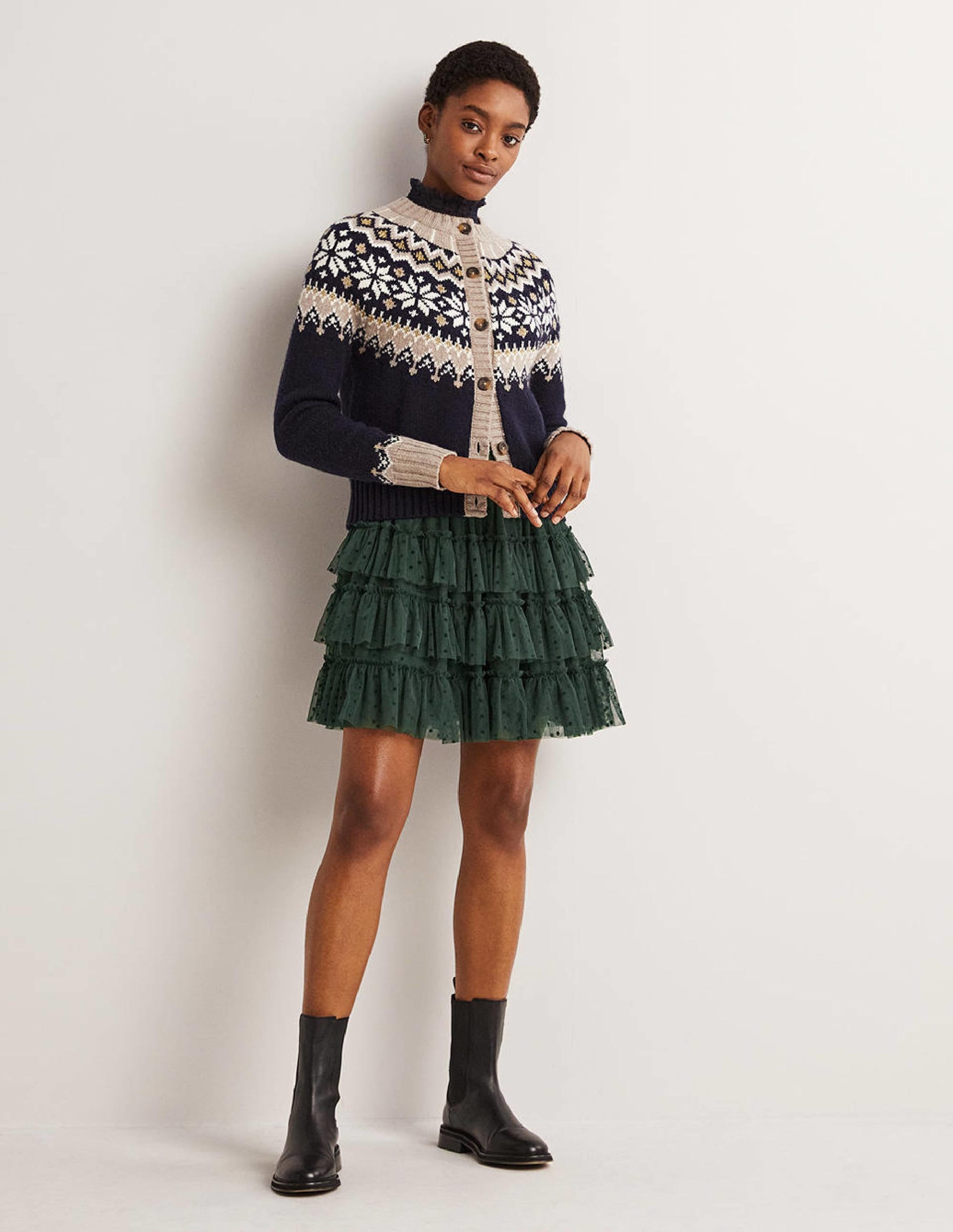 Ruffle Tulle Mini Skirt-Onyx Green - Image 1