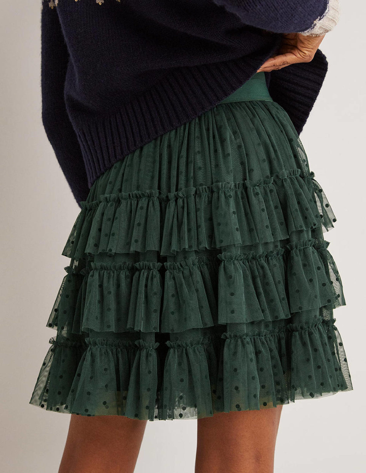 Ruffle Tulle Mini Skirt-Onyx Green - Image 3