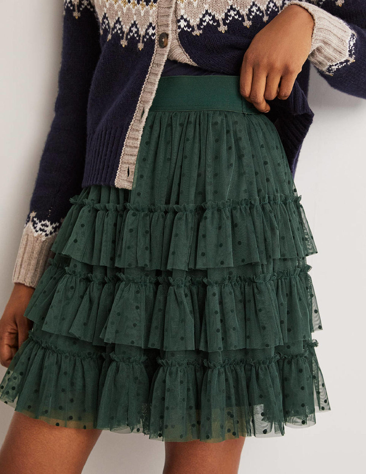 Ruffle Tulle Mini Skirt-Onyx Green - Image 4