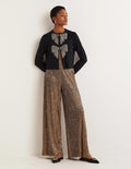 Metallic Palazzo Pants-Gold, Black Lurex