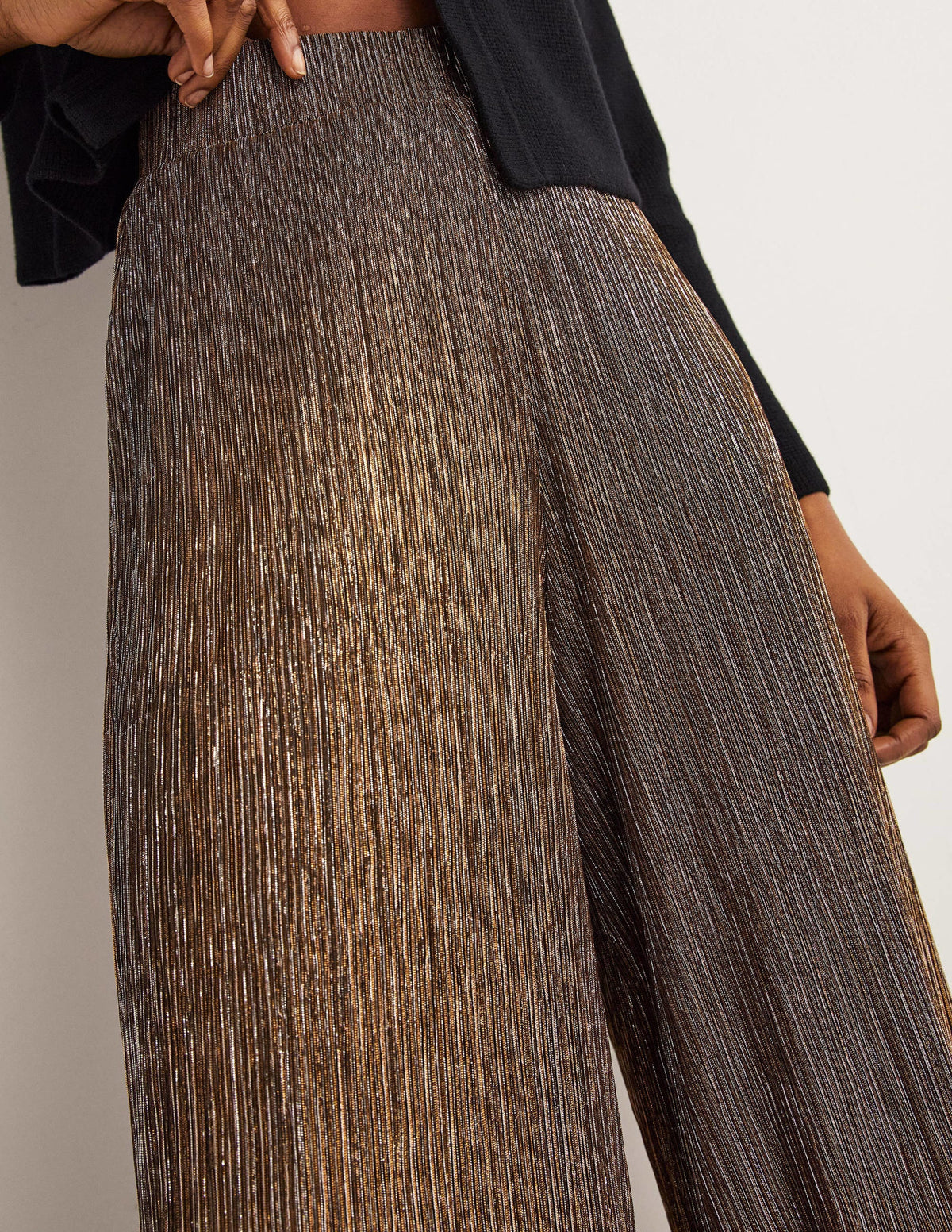 Metallic Palazzo Pants-Gold, Black Lurex - Image 2