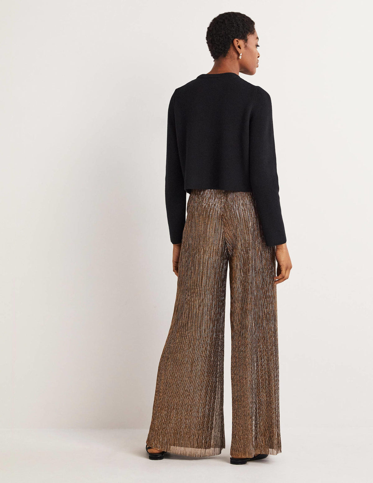 Metallic Palazzo Pants-Gold, Black Lurex - Image 3