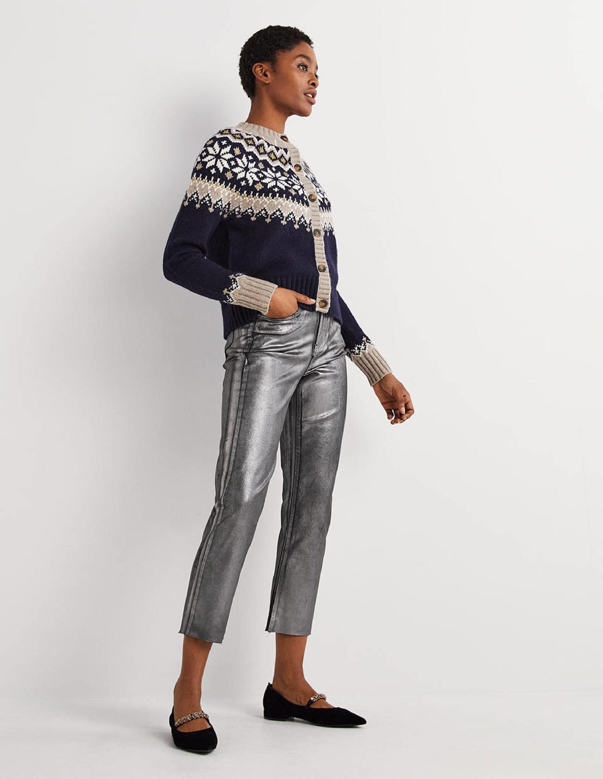 Straight Leg Metallic Trousers-Party Gunmetal Metallic-1