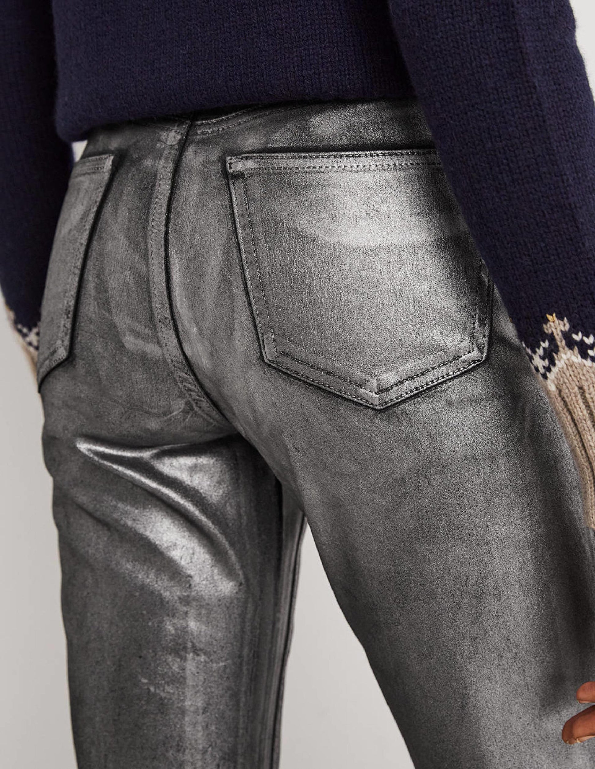 Straight Leg Metallic Trousers-Party Gunmetal Metallic-4