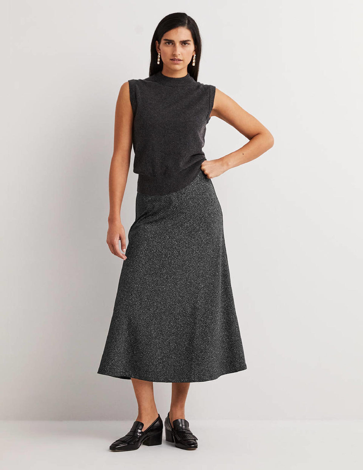 Metallic Party Midi Skirt-Black Sparkle - Image 1