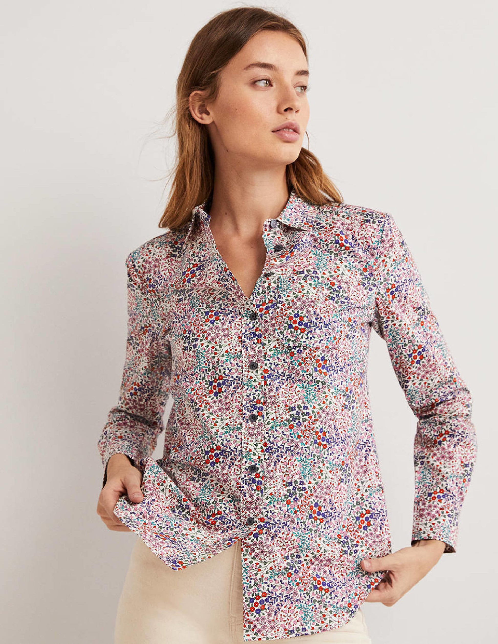Classic Cotton Shirt-Ivory, Ditsy Garden-1