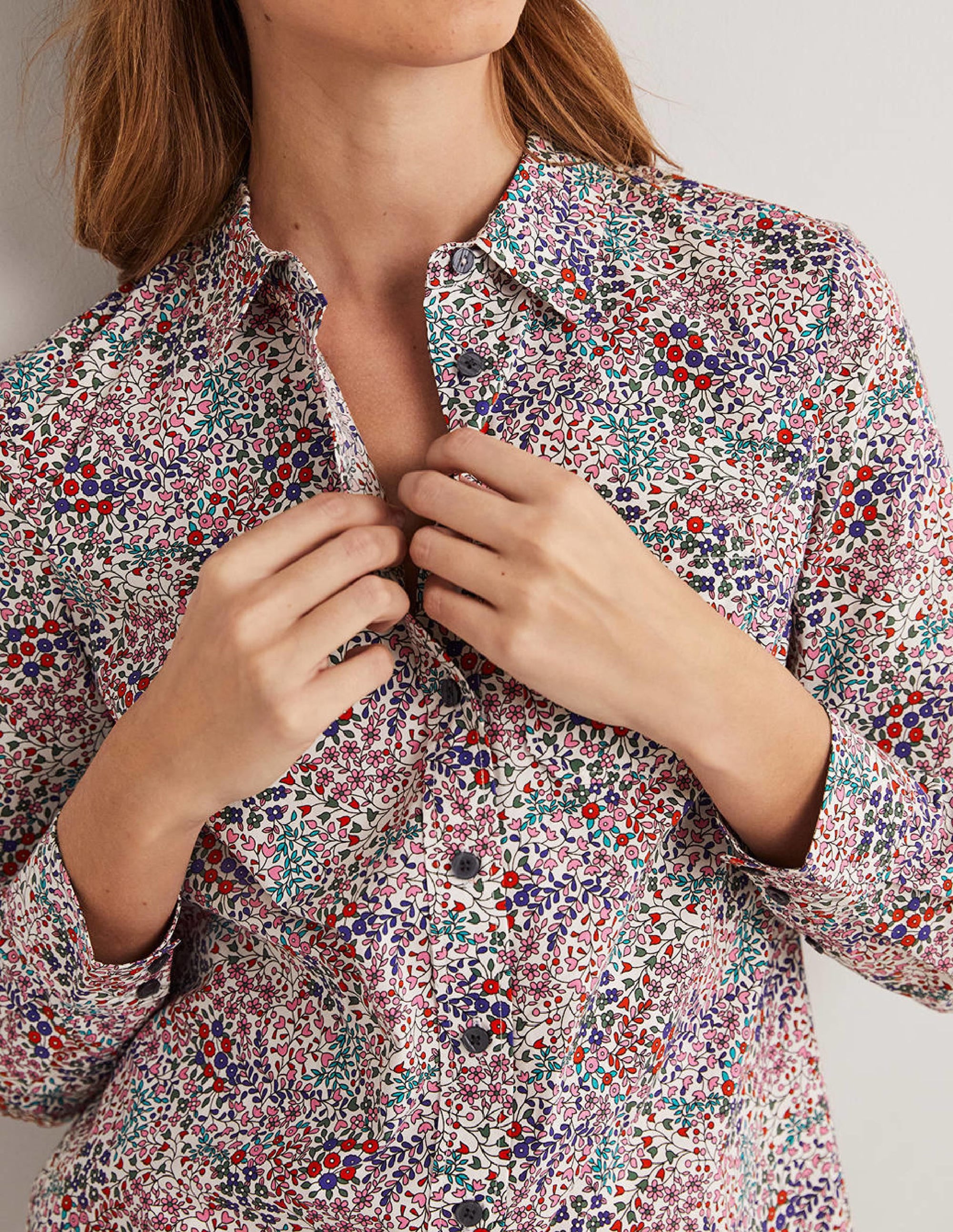 Classic Cotton Shirt-Ivory, Ditsy Garden - Image 2