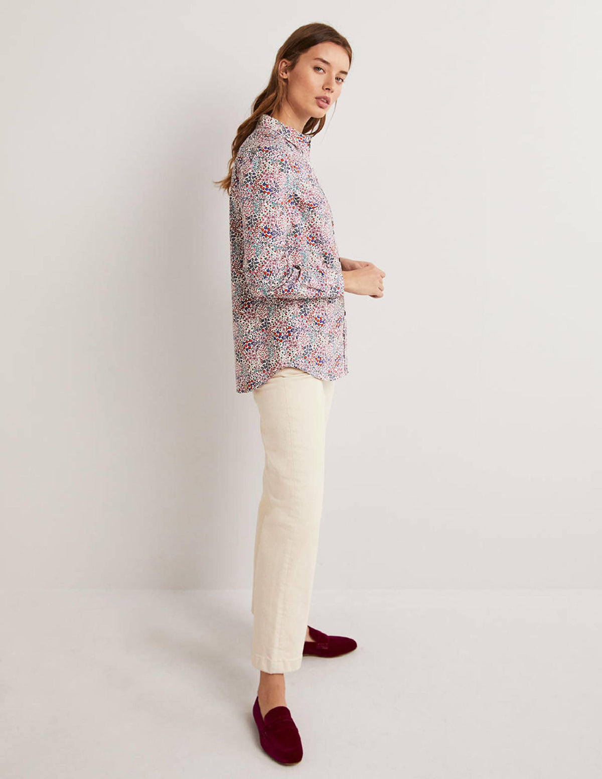 Classic Cotton Shirt-Ivory, Ditsy Garden - Image 4