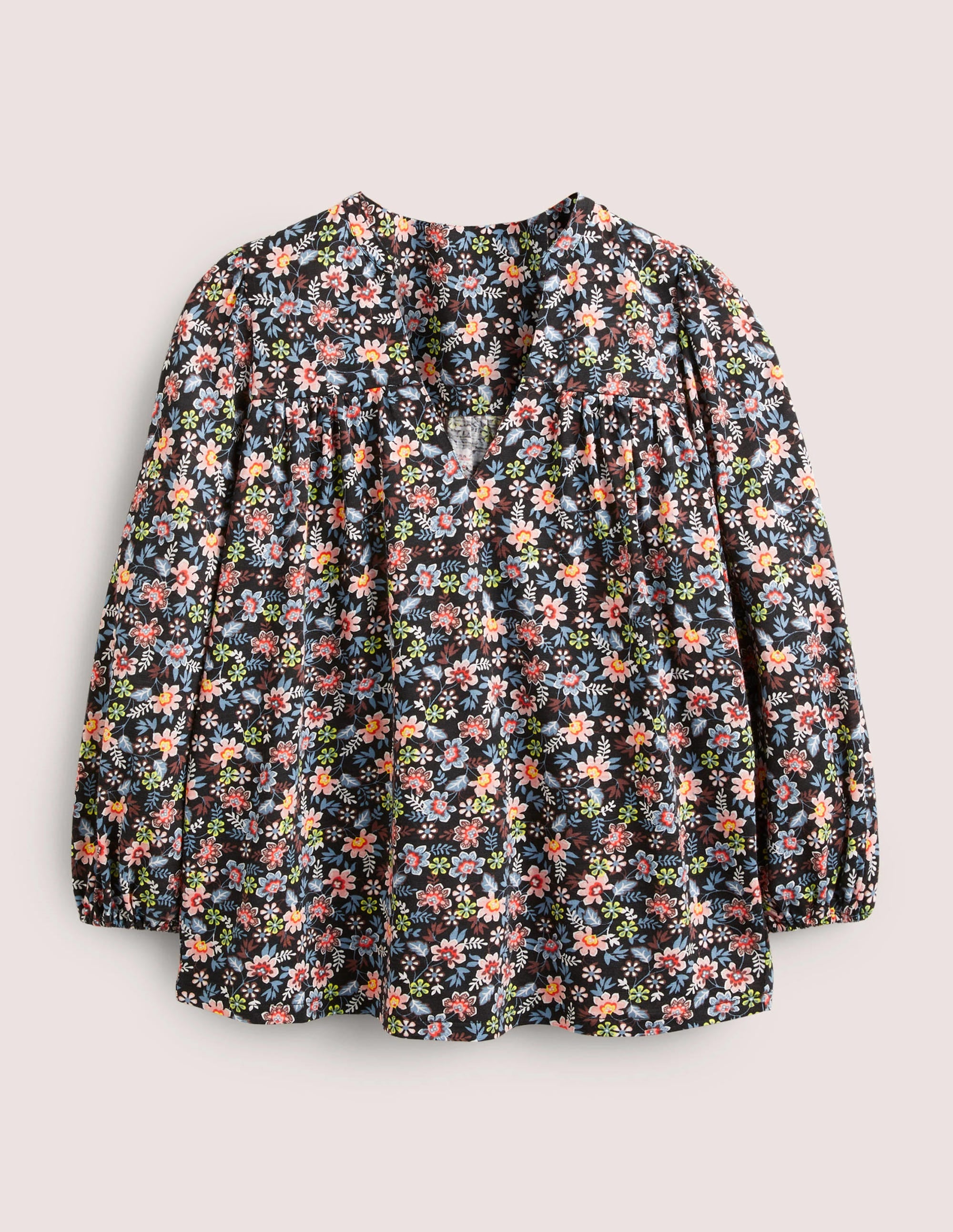 Printed Notch Neck Top-Black, Opulent Leaf - Image 5