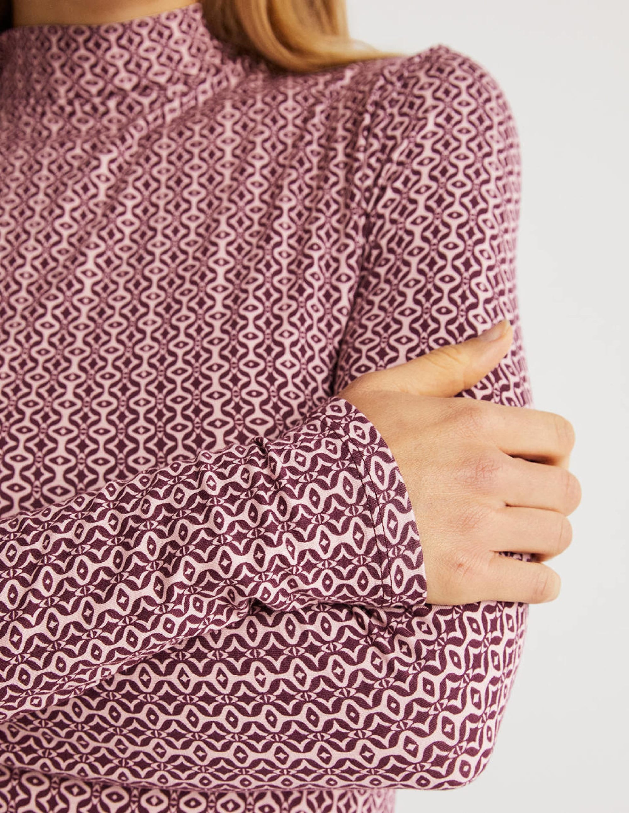 Jersey High Neck Top-Berry, Diamond Swirl - Image 2
