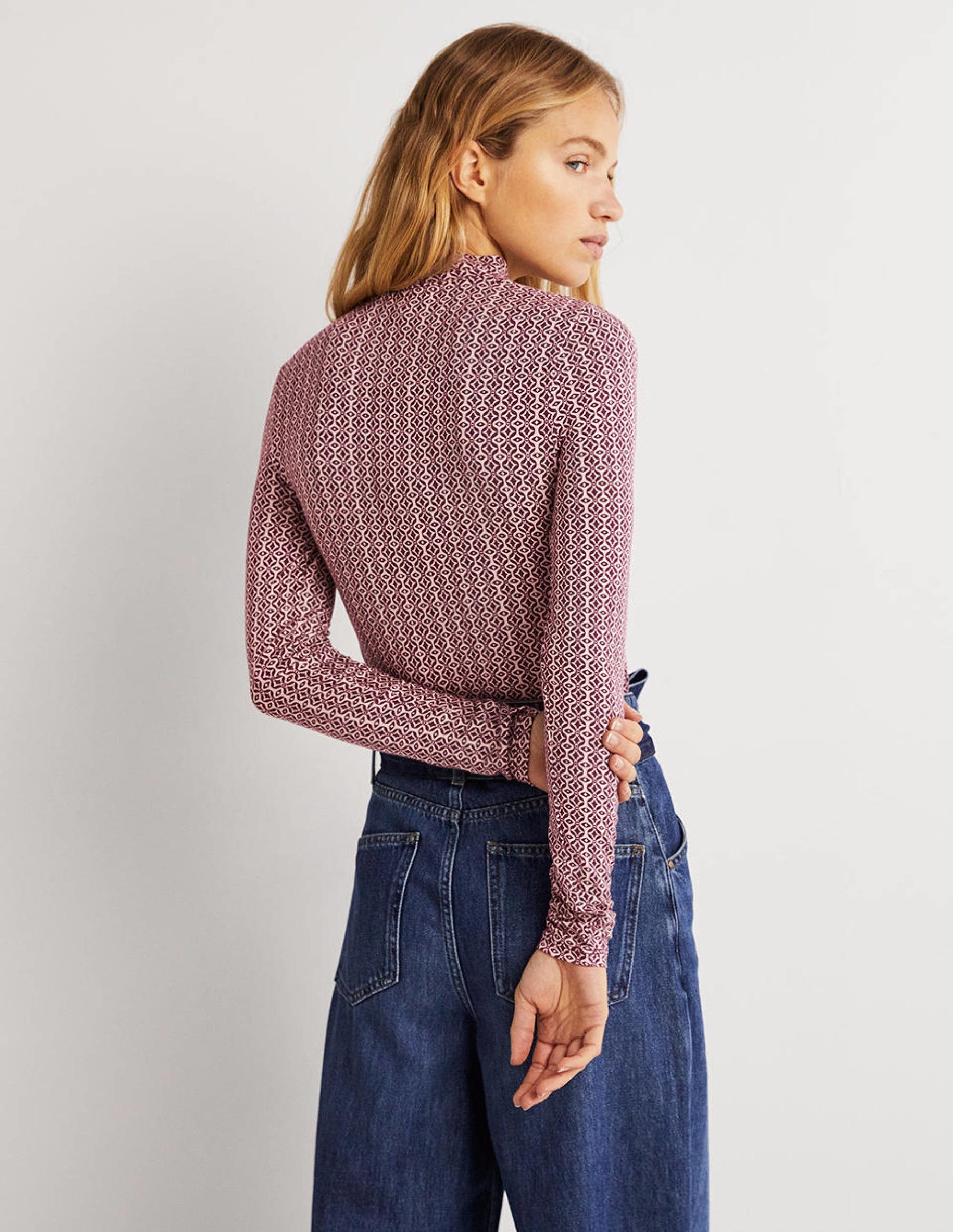 Jersey High Neck Top-Berry, Diamond Swirl-3