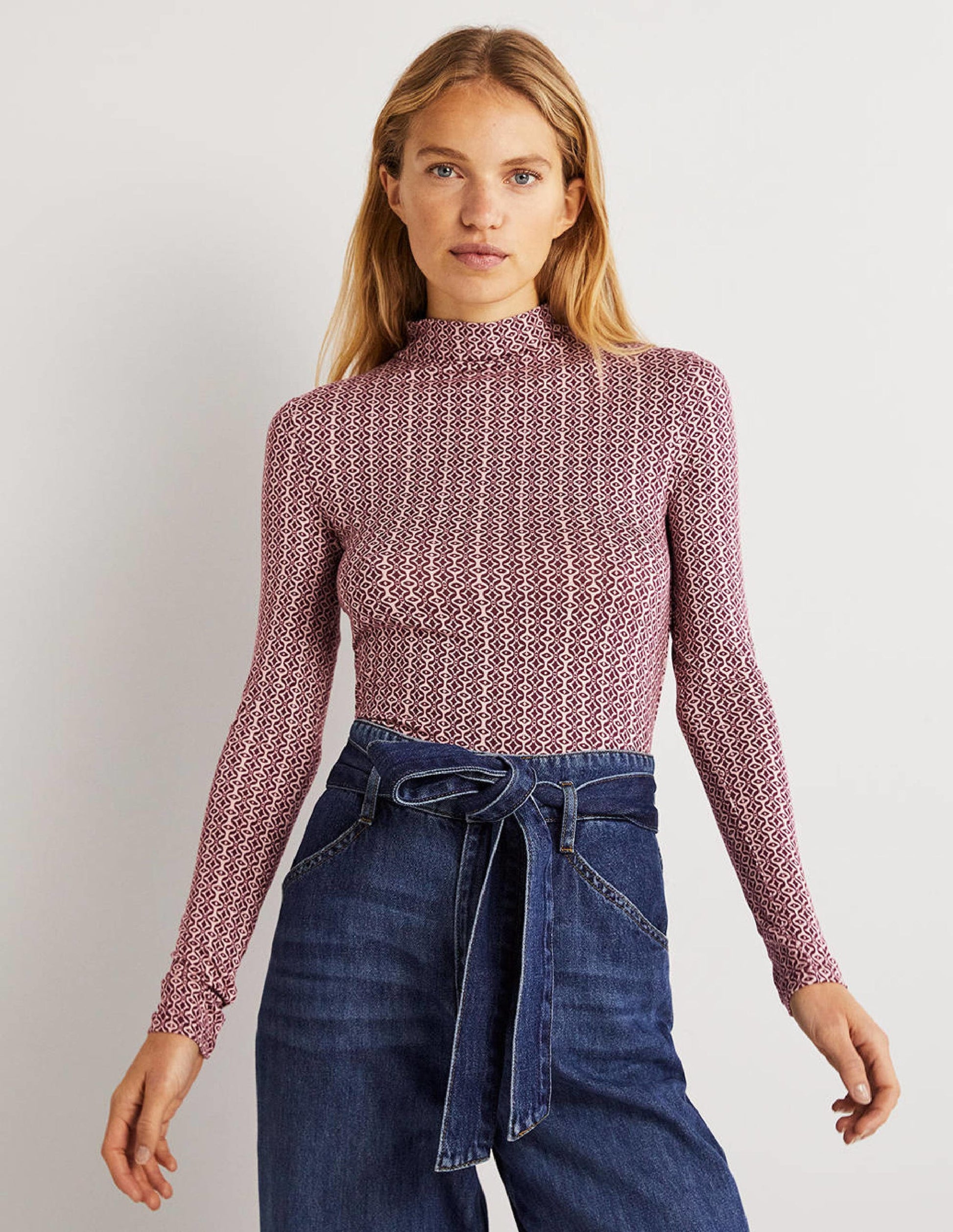 Jersey High Neck Top-Berry, Diamond Swirl-4