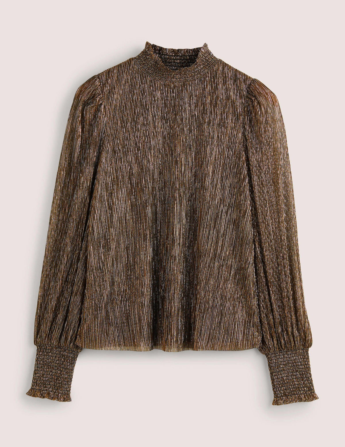 Smocked High Neck Party Top-Metallic Shimmer Plisse - Image 5