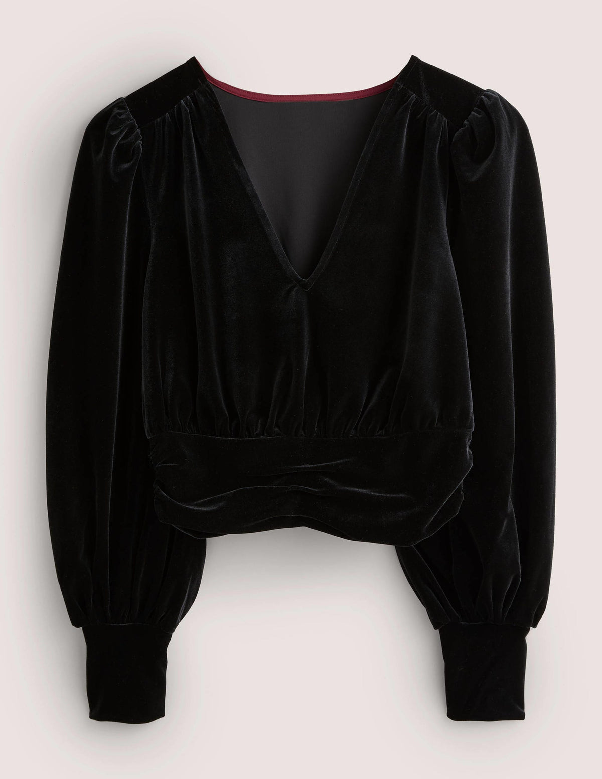Cropped Velvet Blouson Top-Black - Image 5