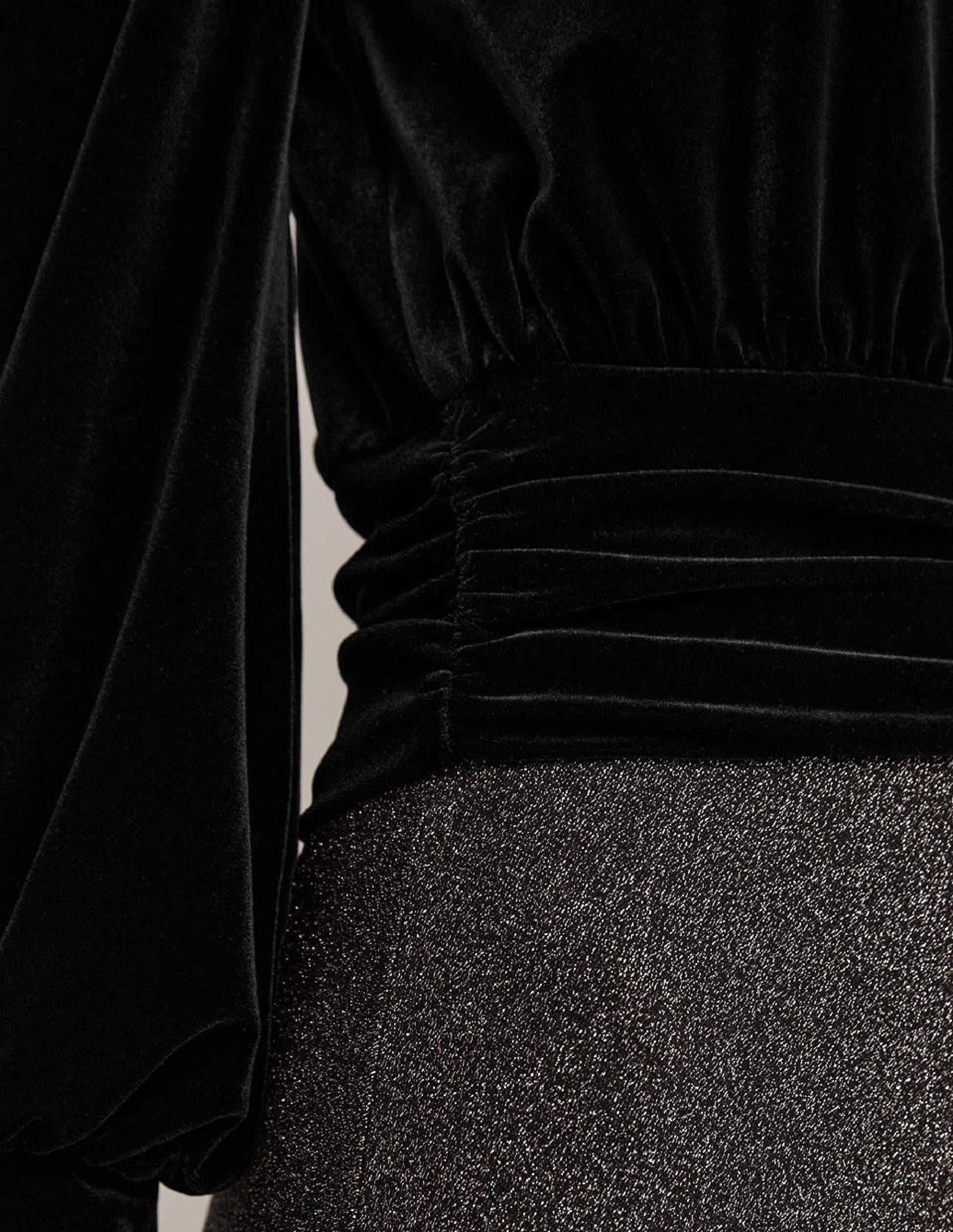 Cropped Velvet Blouson Top-Black-2