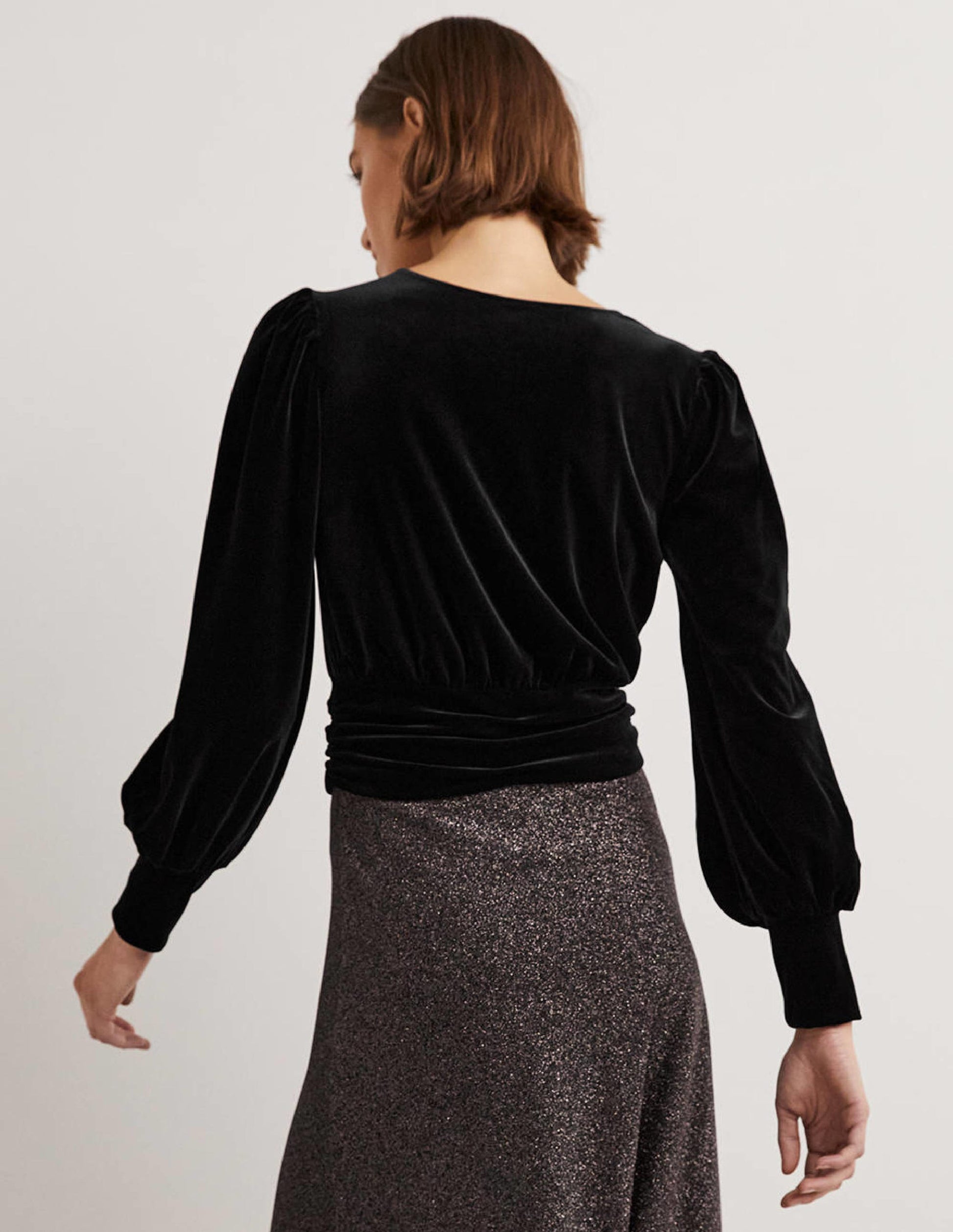 Cropped Velvet Blouson Top-Black-3