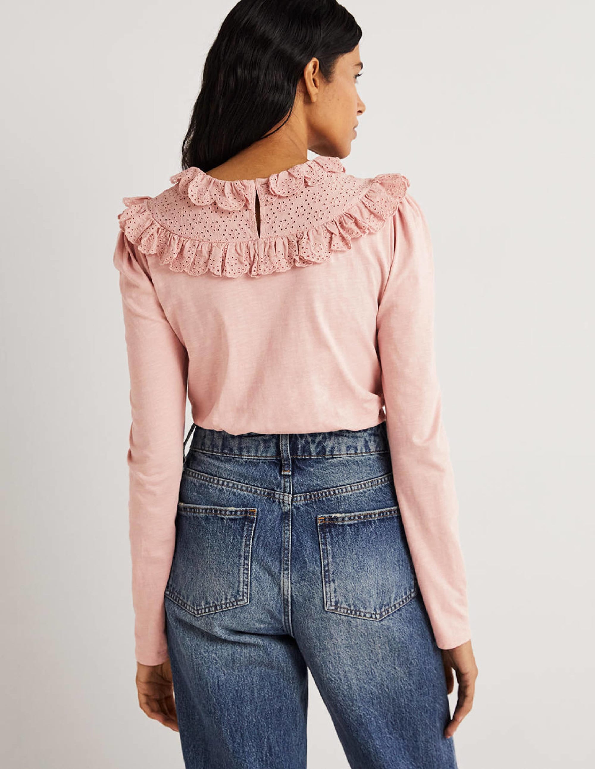 Broderie Yoke Frill Top-Milkshake Pink - Image 4