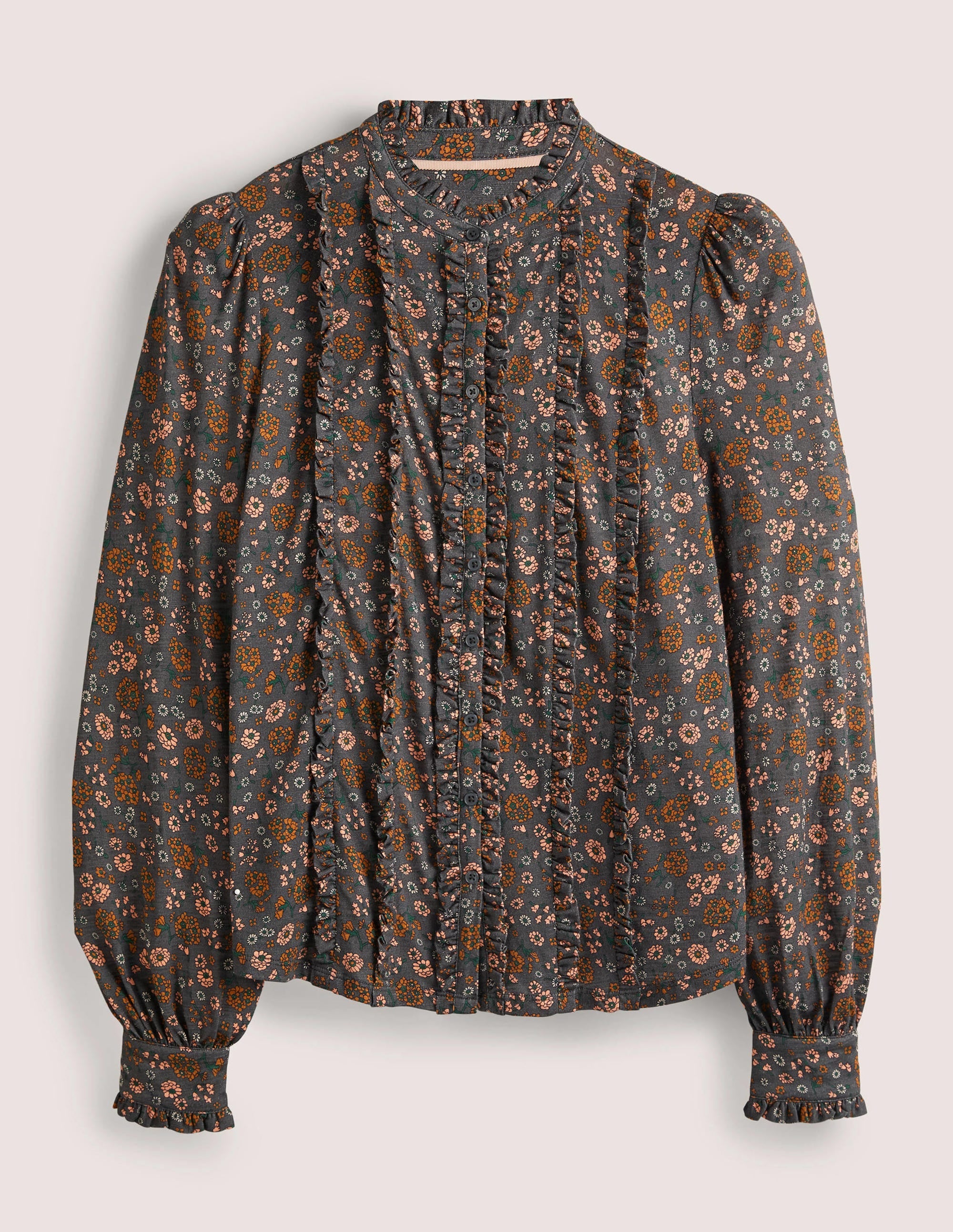 Ruffle Jersey Shirt-Grey Ditsy Charm - Image 6
