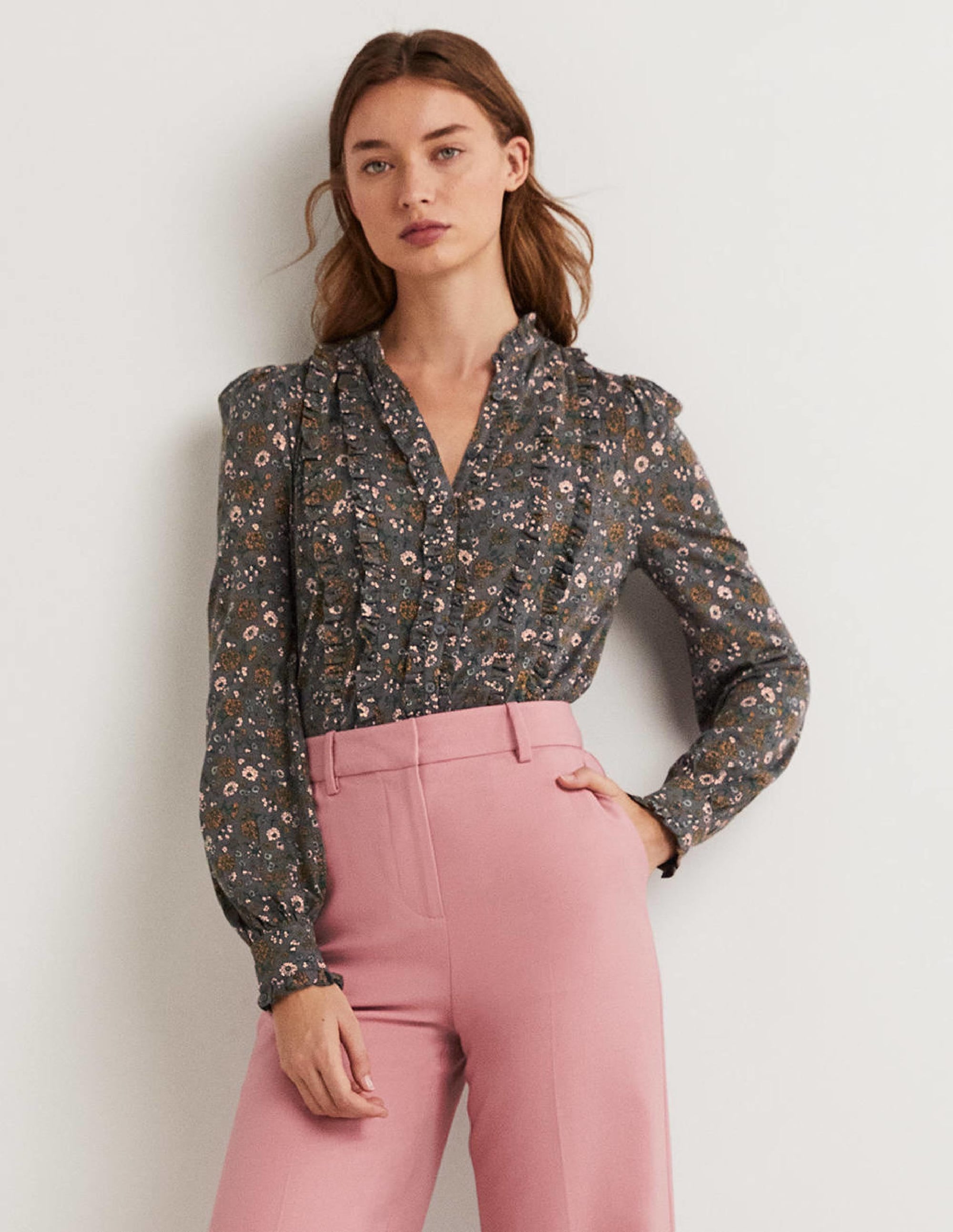 Ruffle Jersey Shirt-Grey Ditsy Charm - Image 5