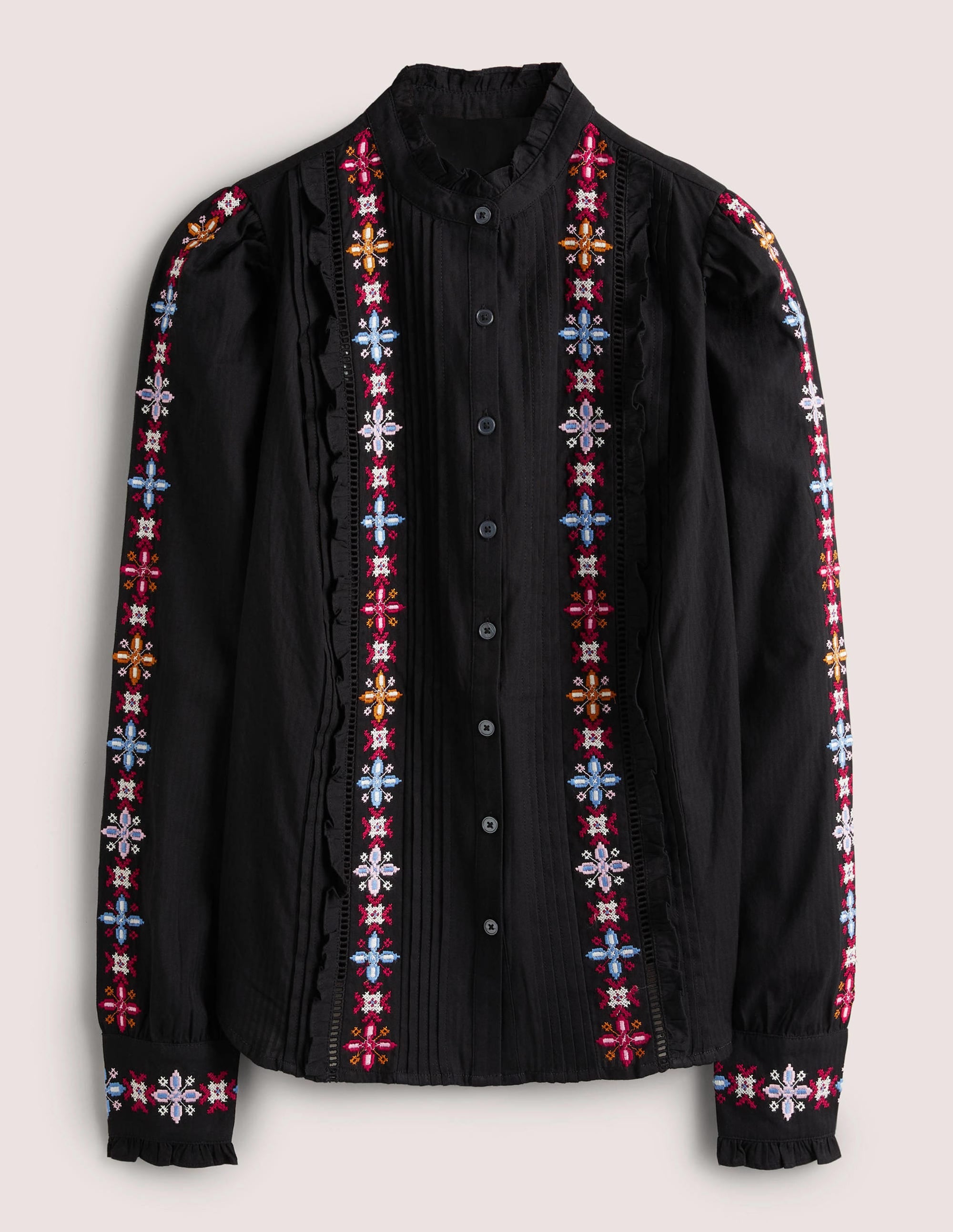 Embroidered High Neck Shirt-Black - Image 6