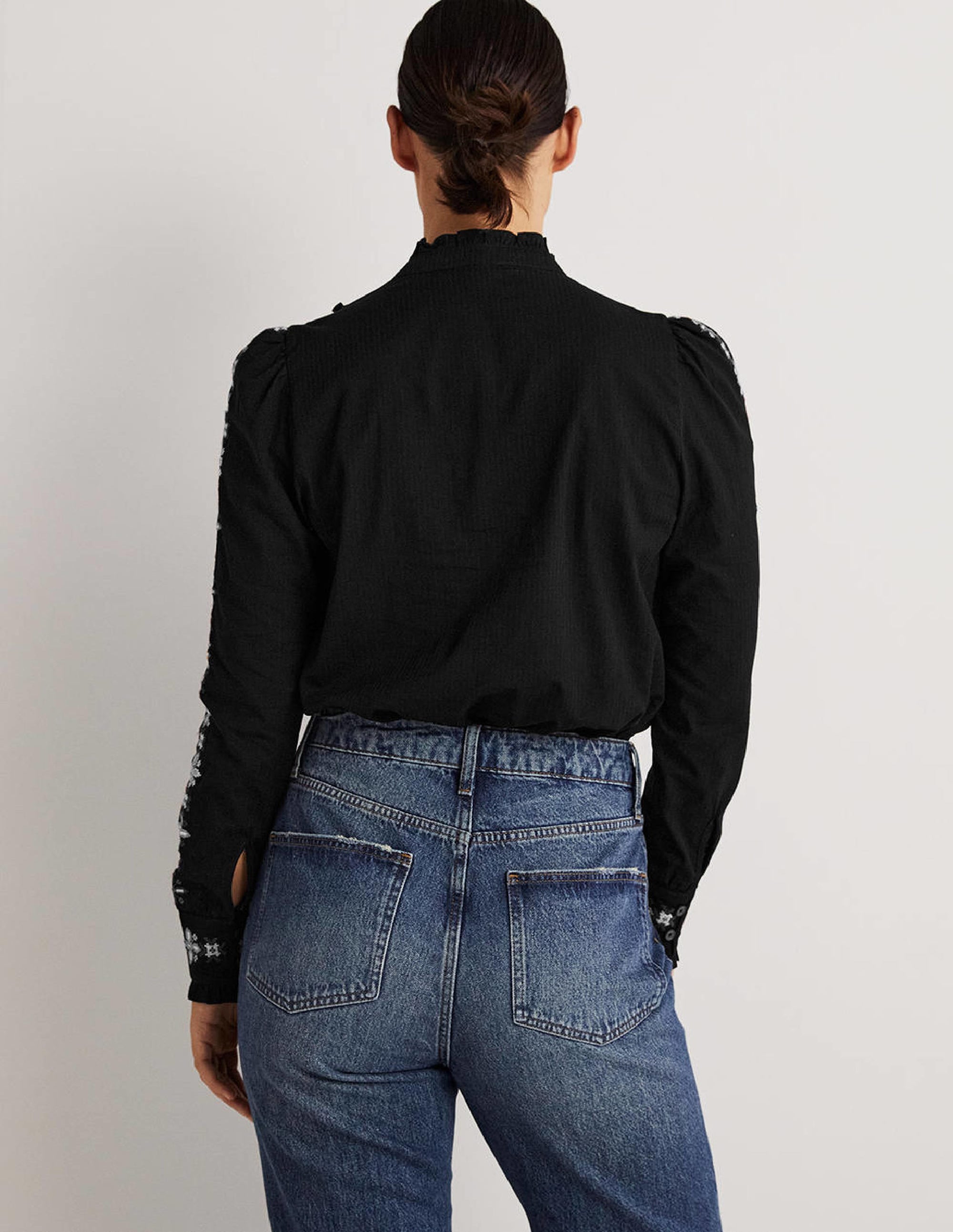 Embroidered High Neck Shirt-Black - Image 3