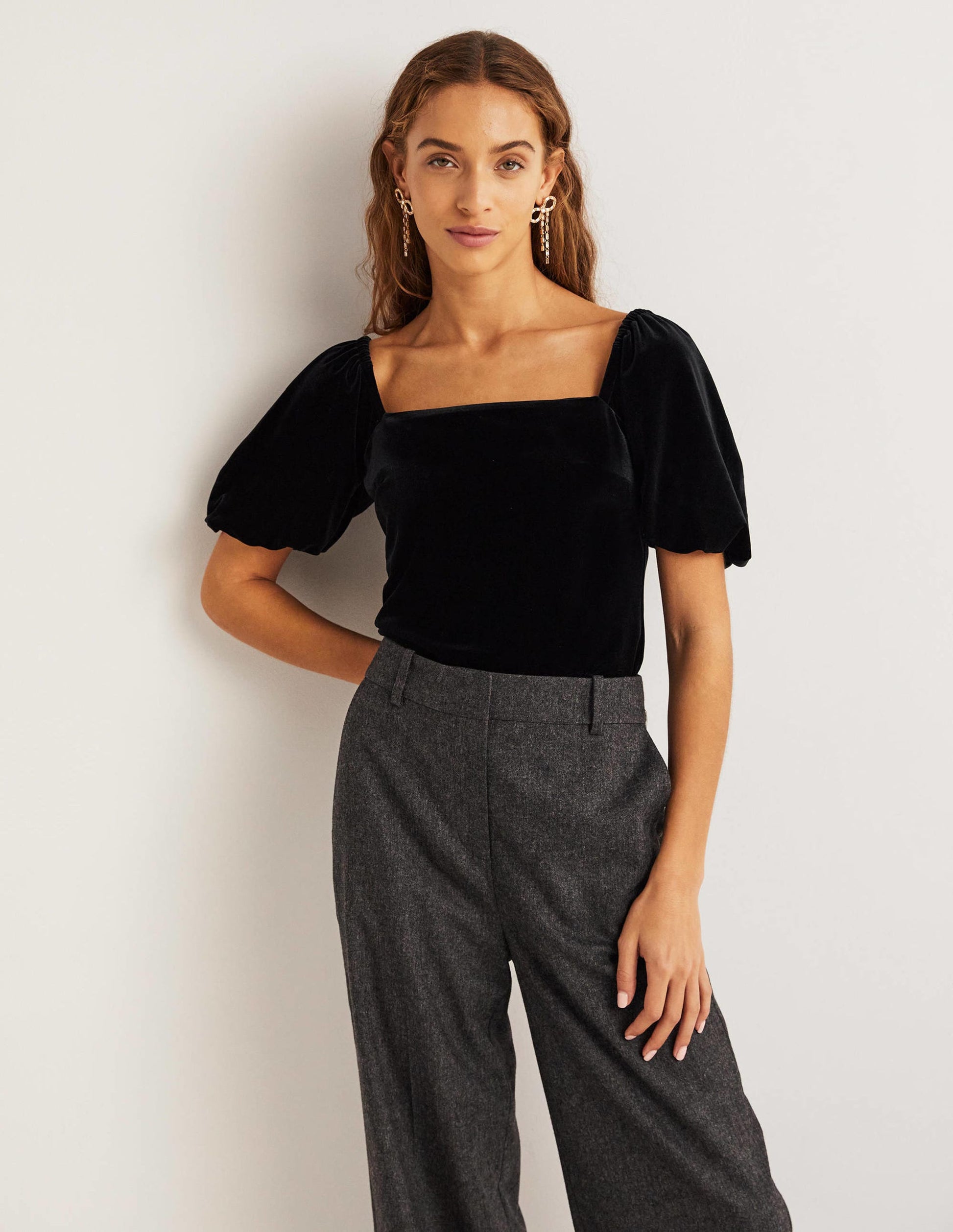 Square Neck Velvet Top-Black-1