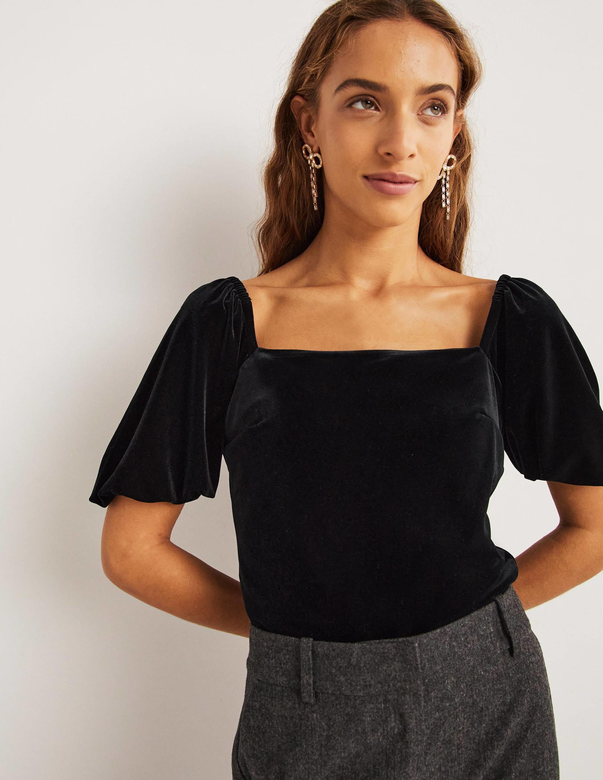 Square Neck Velvet Top-Black - Image 2