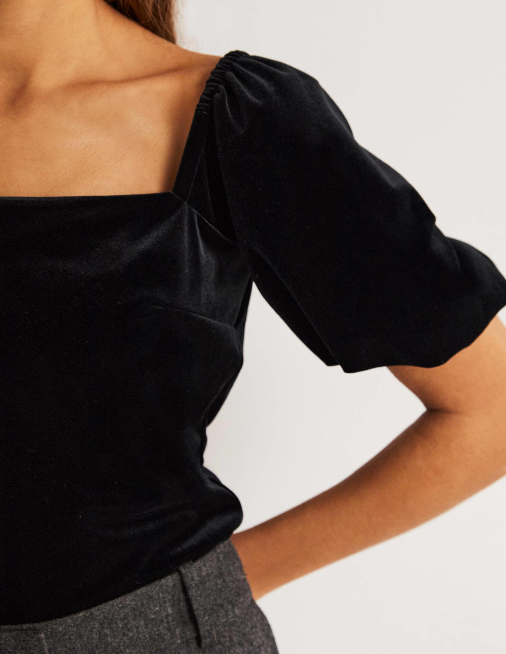 Square Neck Velvet Top-Black-3