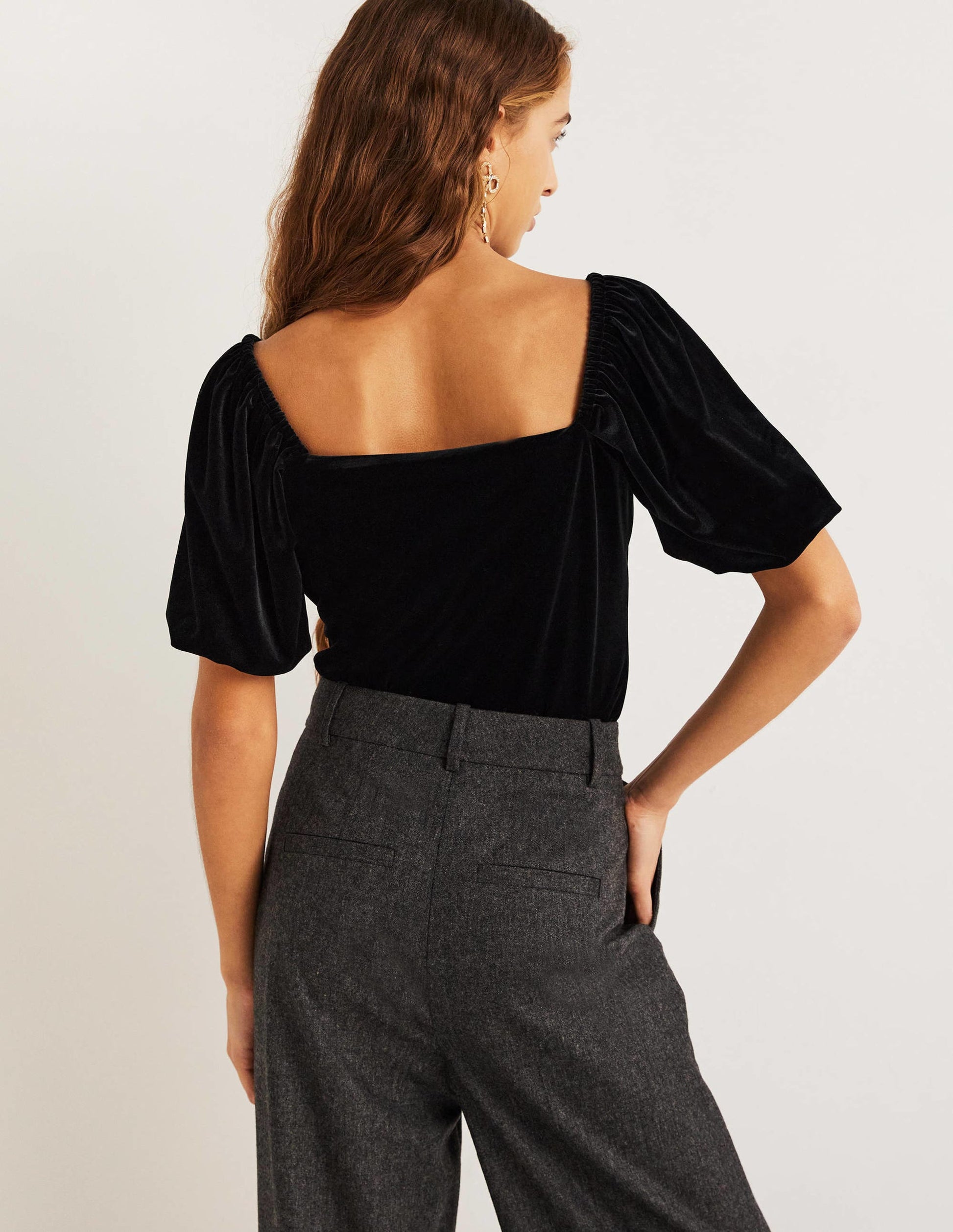Square Neck Velvet Top-Black-4