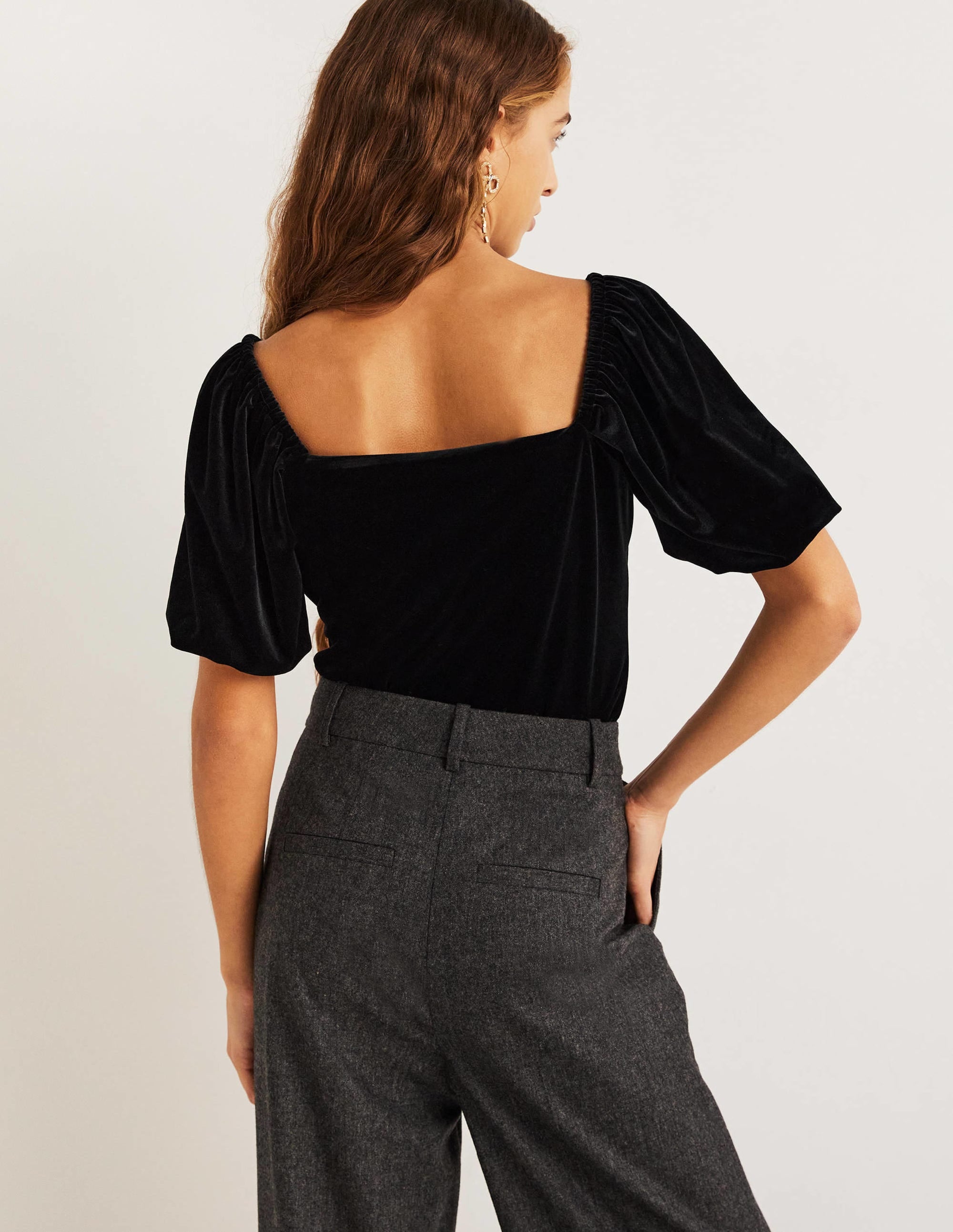 Square Neck Velvet Top-Black - Image 4